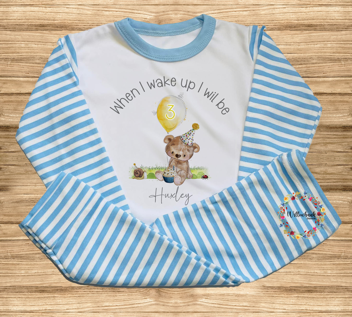 When I Wake Up I Will Be - Personalised Teddy Bear Birthday Pyjamas