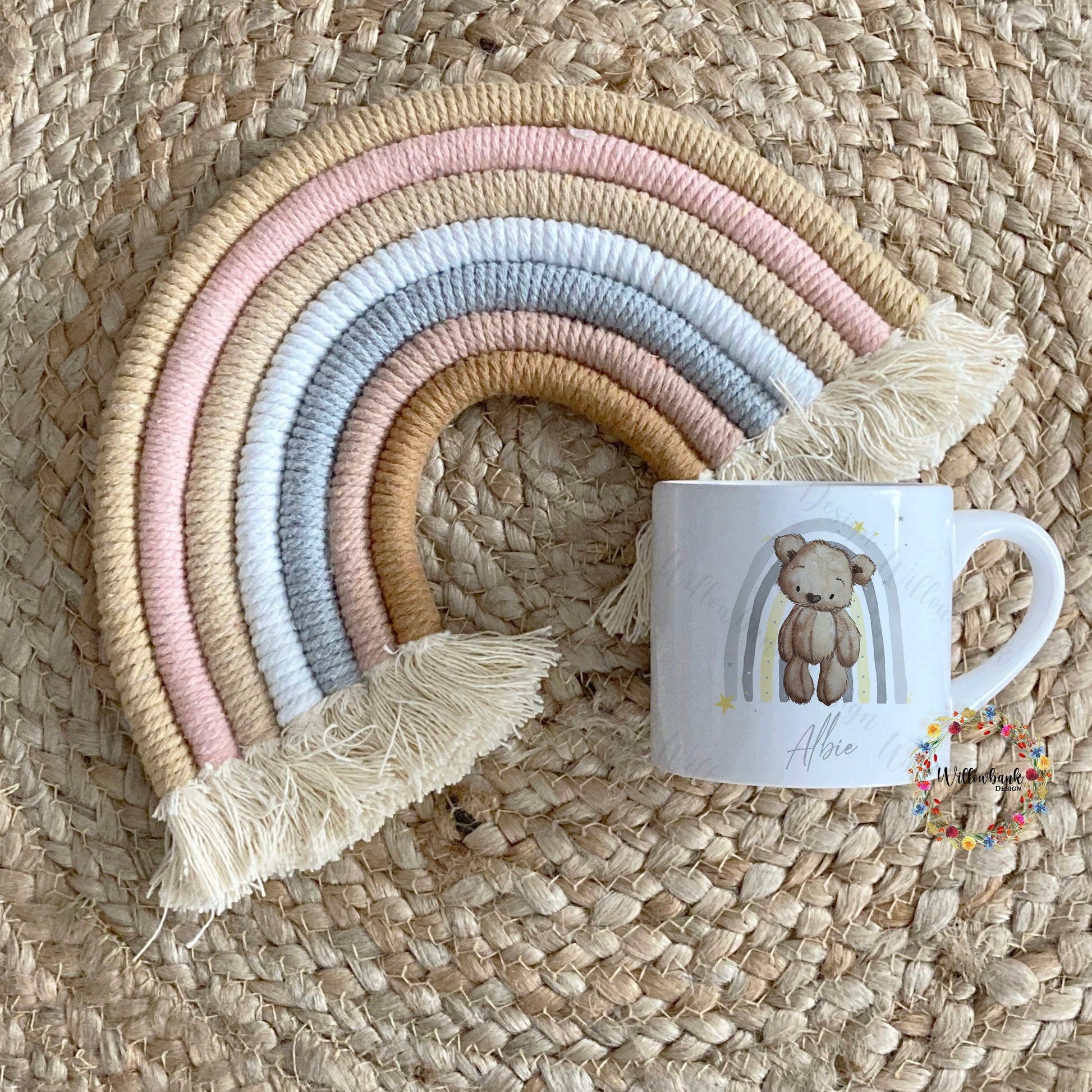 Brown Teddy Bear Rainbow Personalised Kids 6oz Mug