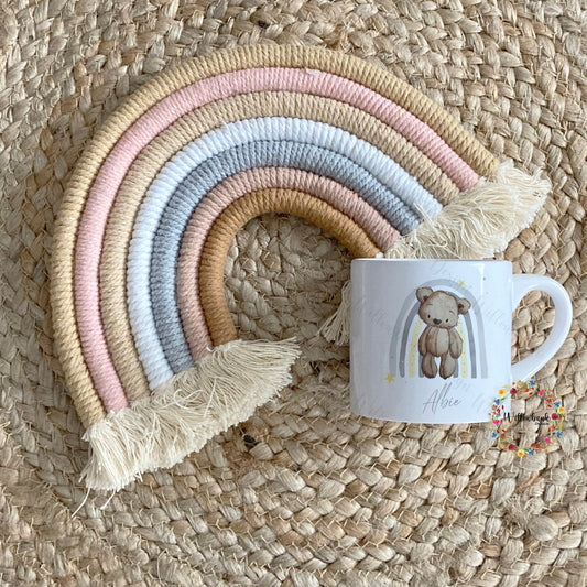 Brown Teddy Bear Rainbow Personalised Kids 6oz Mug