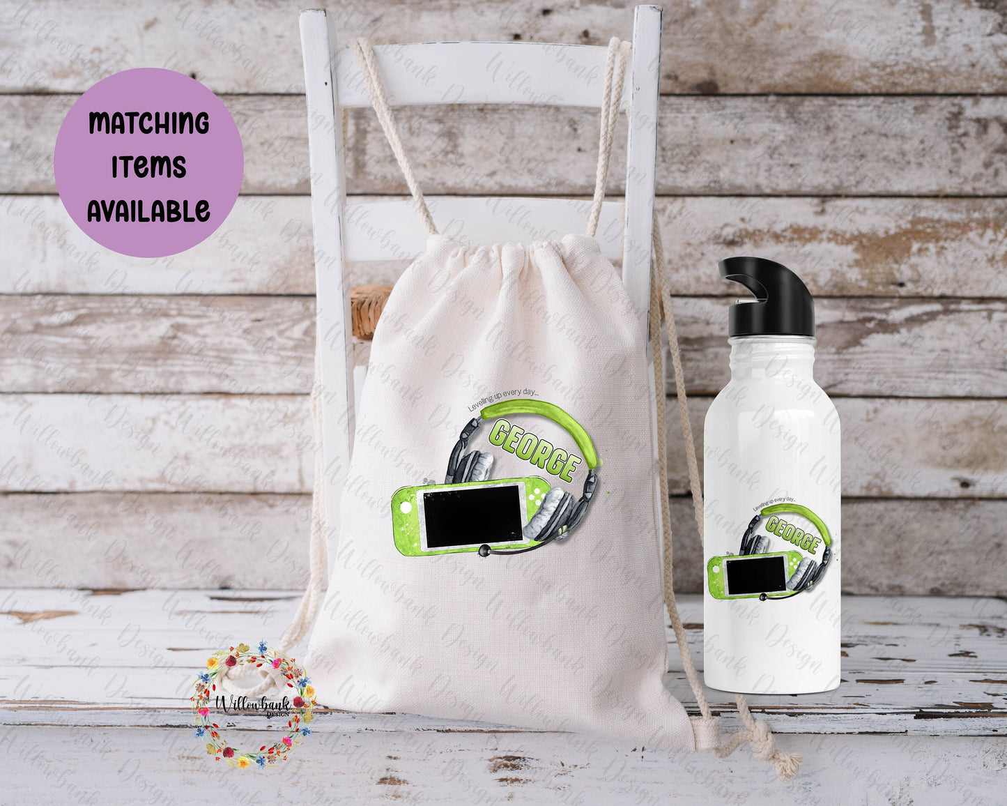 Personalised Matching Gaming Bag & Water Bottle