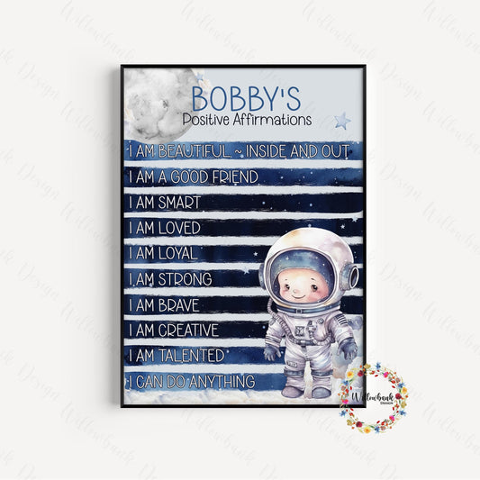 Personalised Astronaut Children's Positive Affirmation A4 Print