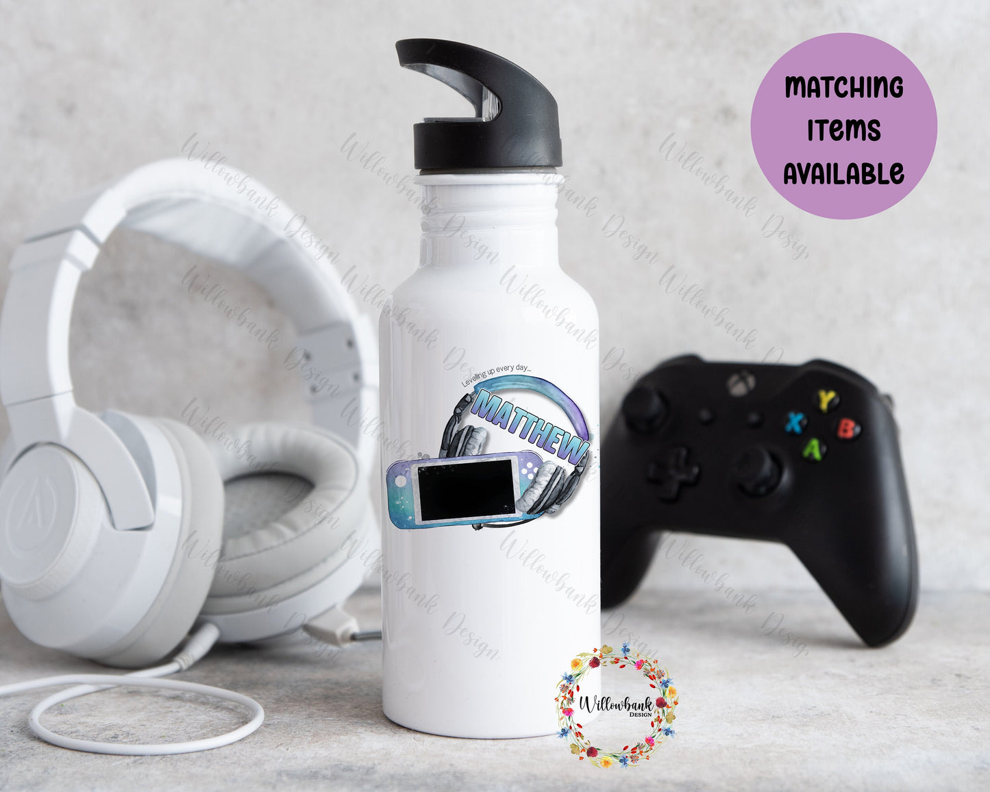 Personalised Matching Gaming Bag & Water Bottle