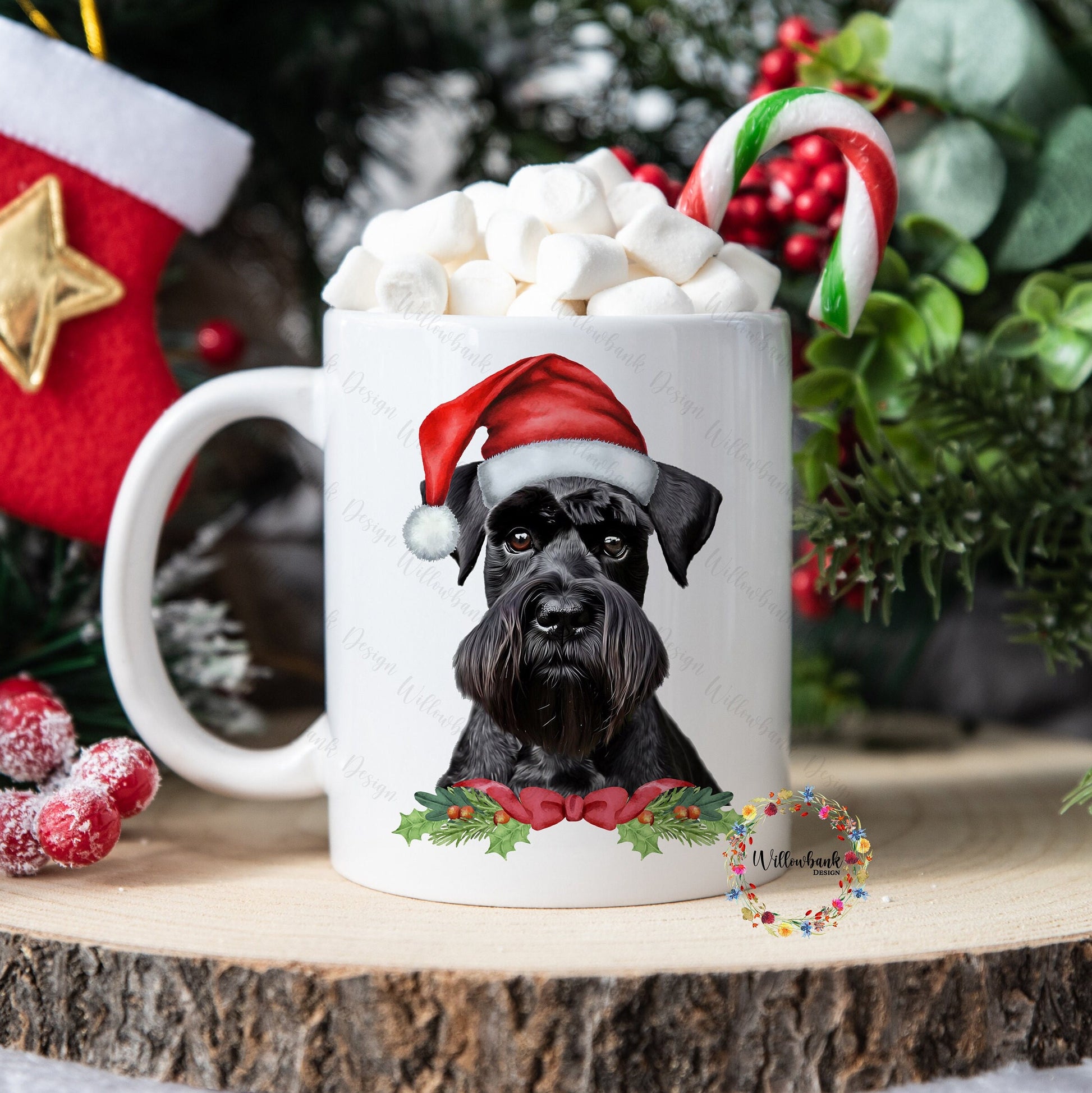 Personalised Black Miniature Schnauzer Christmas 11oz Mug