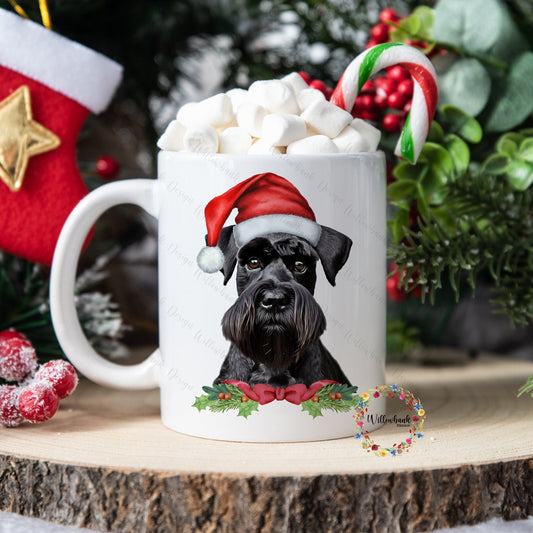 Personalised Black Miniature Schnauzer Christmas 11oz Mug