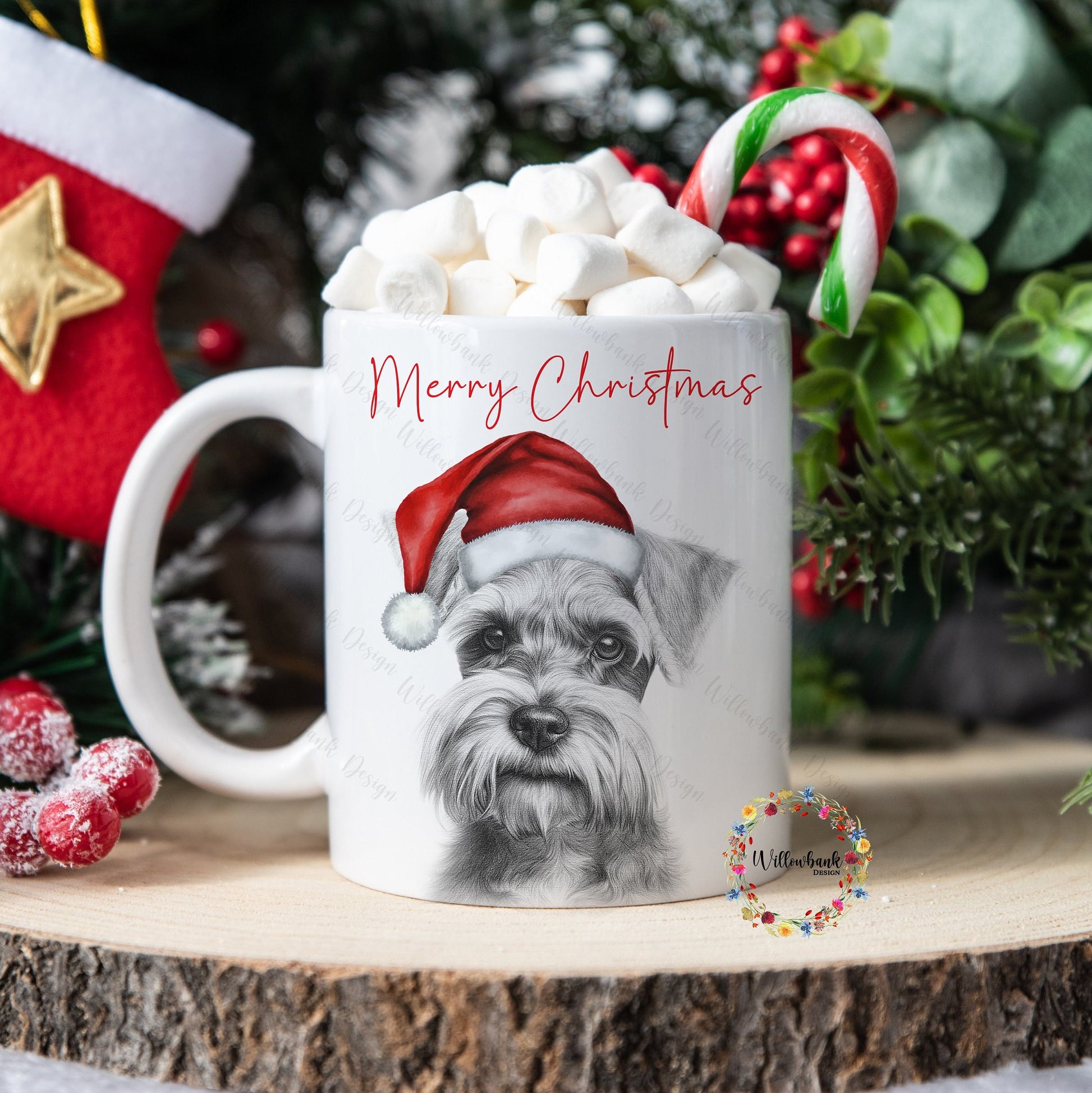 Personalised Sketchy Miniature Schnauzer Christmas 11oz Mug