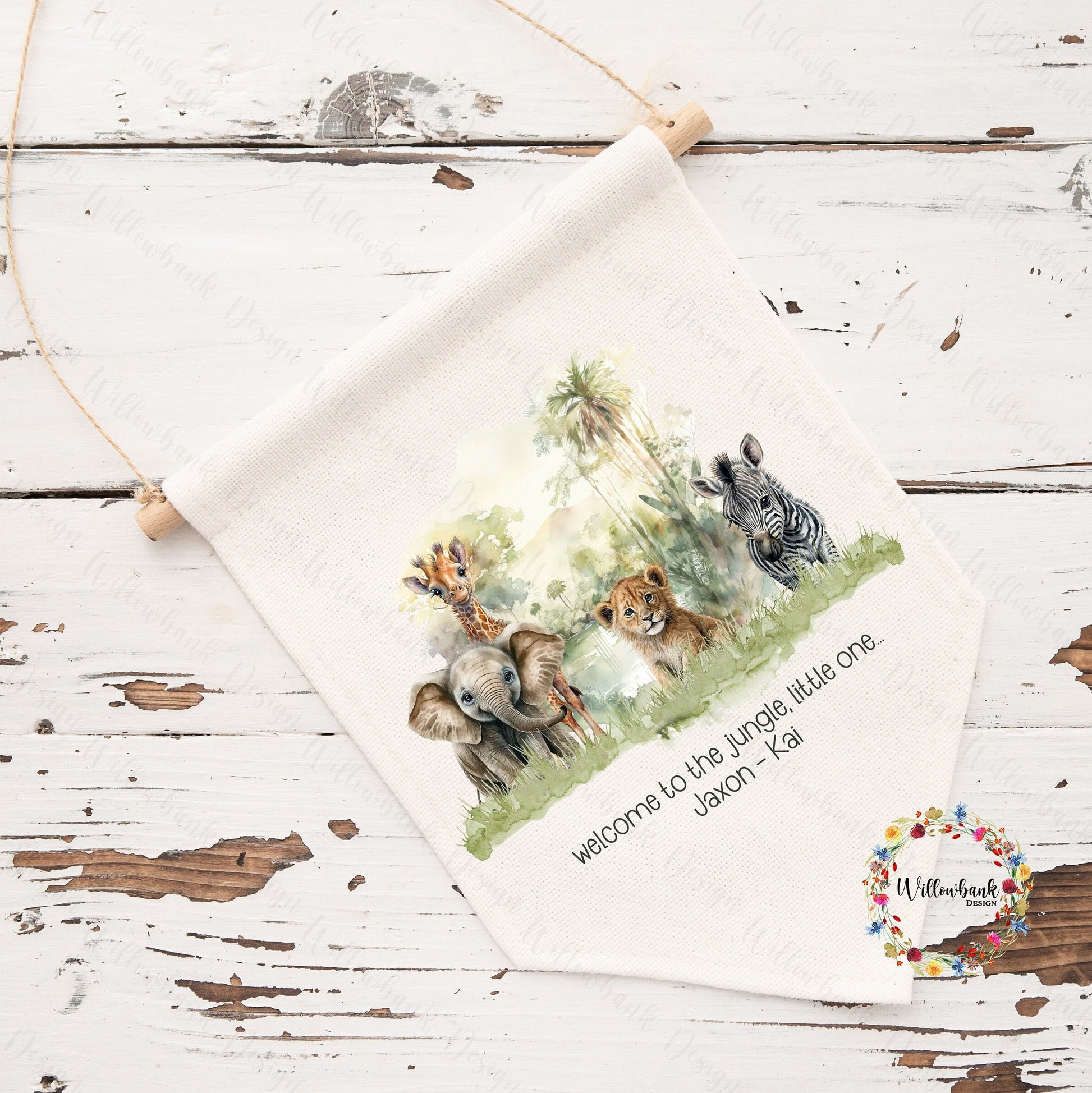 Personalised Welcome To The World Linen Hanging Decoration