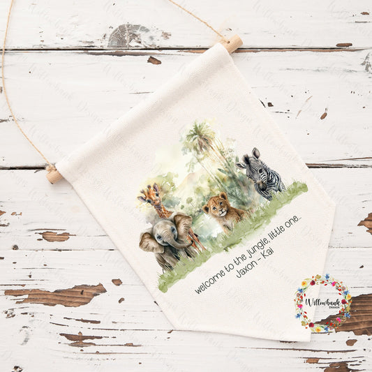 Personalised Welcome To The World Linen Hanging Decoration