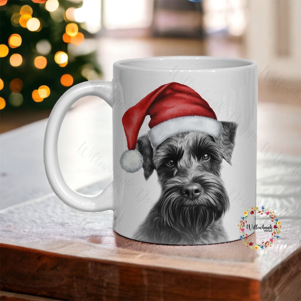 Personalised Sketchy Black Miniature Schnauzer Christmas 11oz Mug