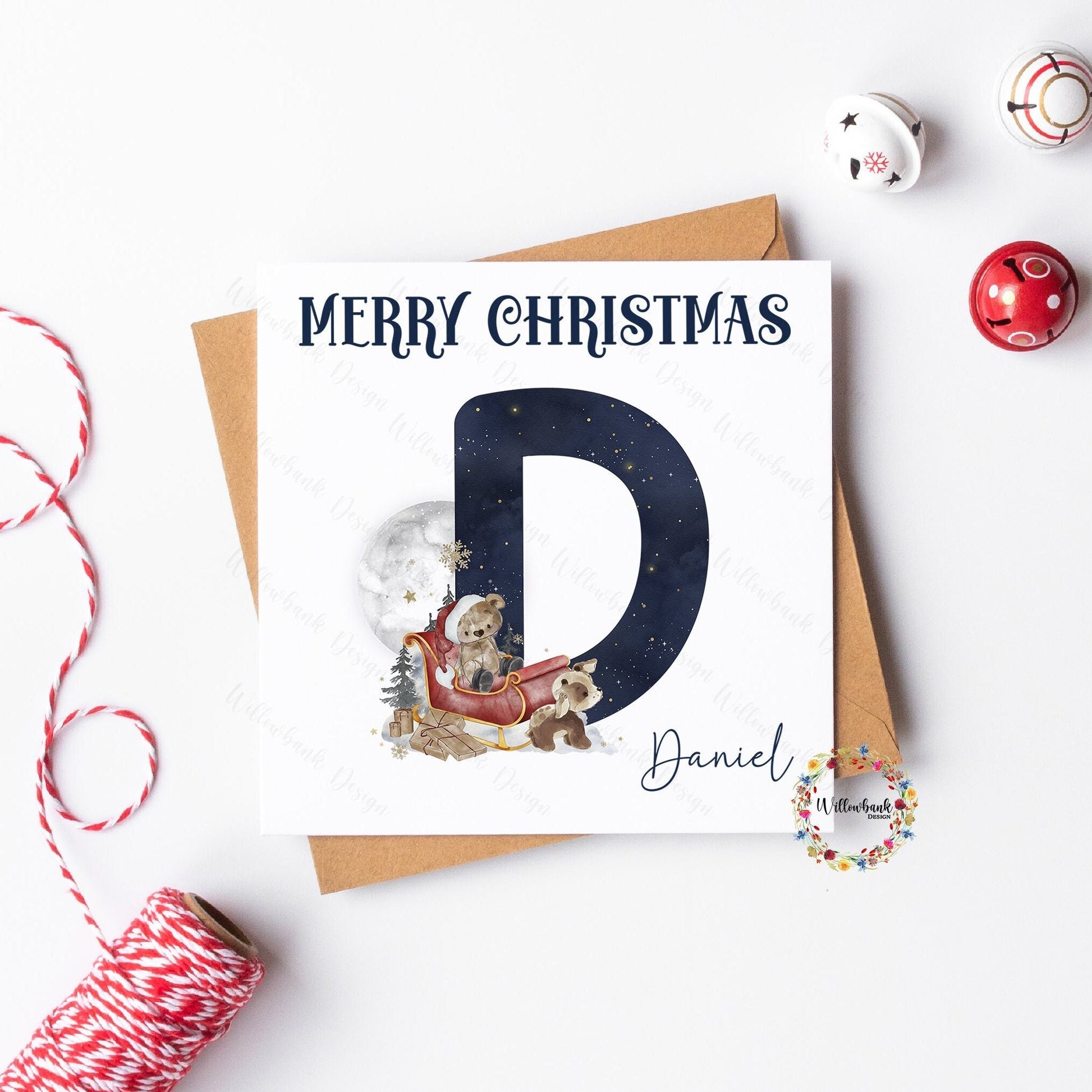 Personalised Santa's Sleigh Christmas Bear Card