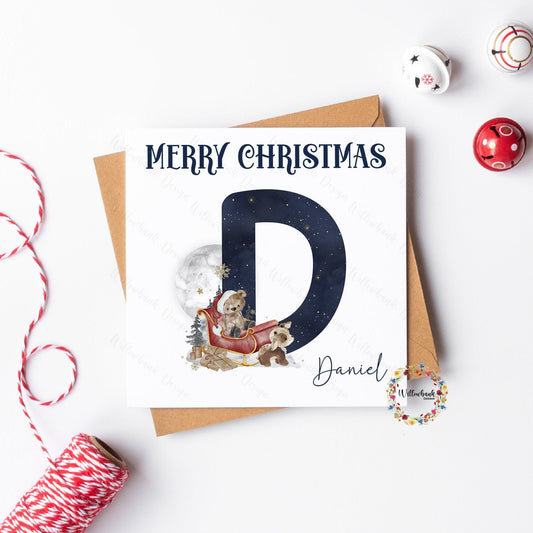Personalised Santa's Sleigh Christmas Bear Card