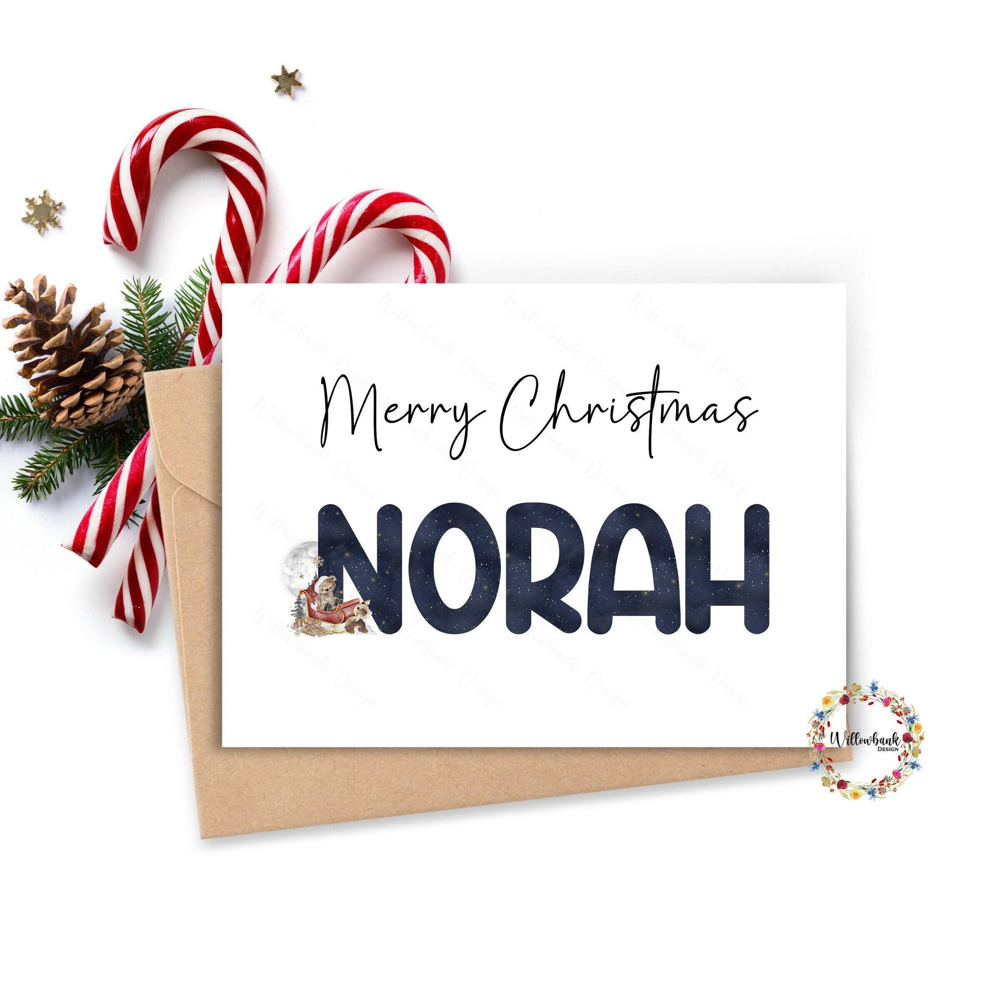 Personalised Santa's Sleigh Christmas Bear Card