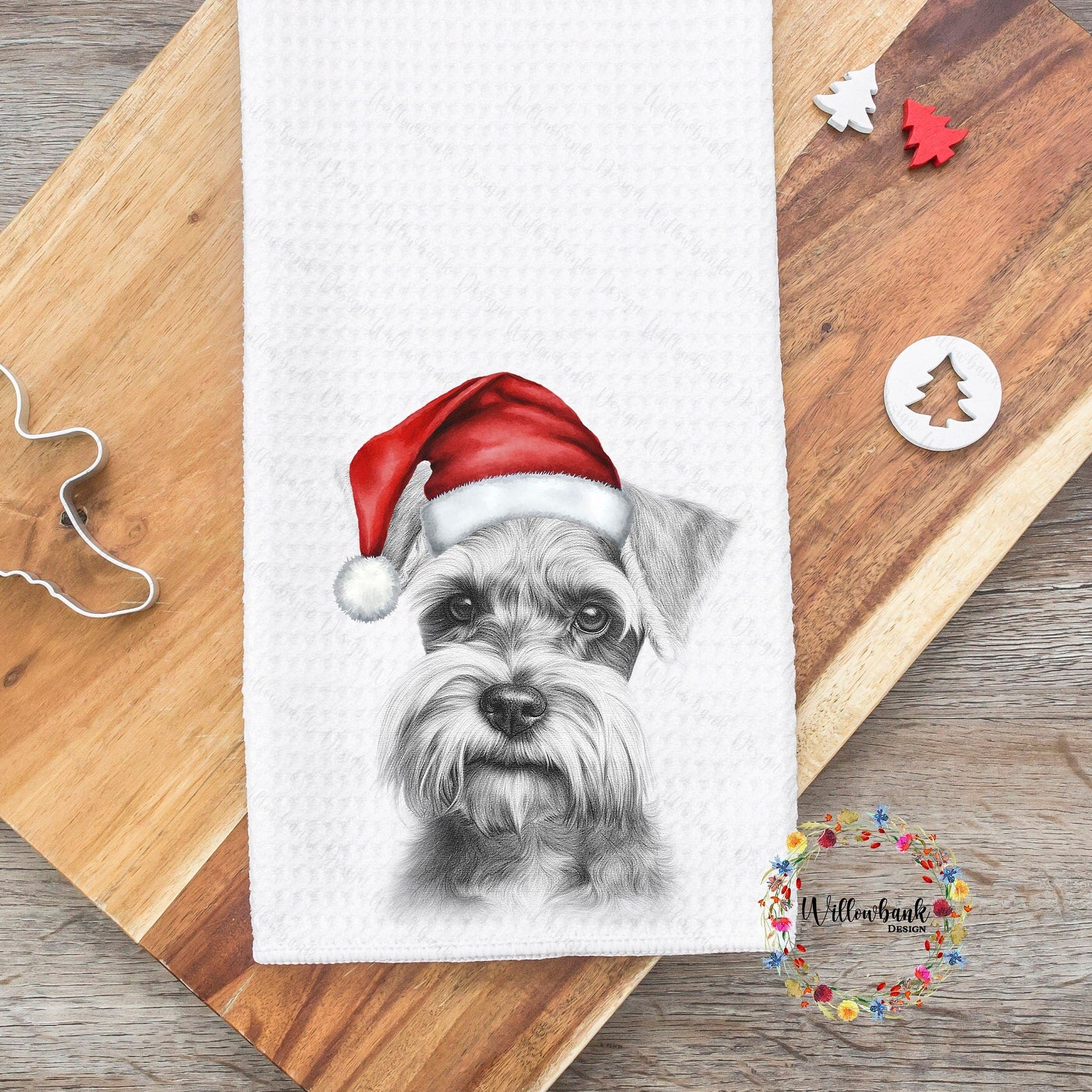 Miniature Schnauzer Christmas Tea Towel