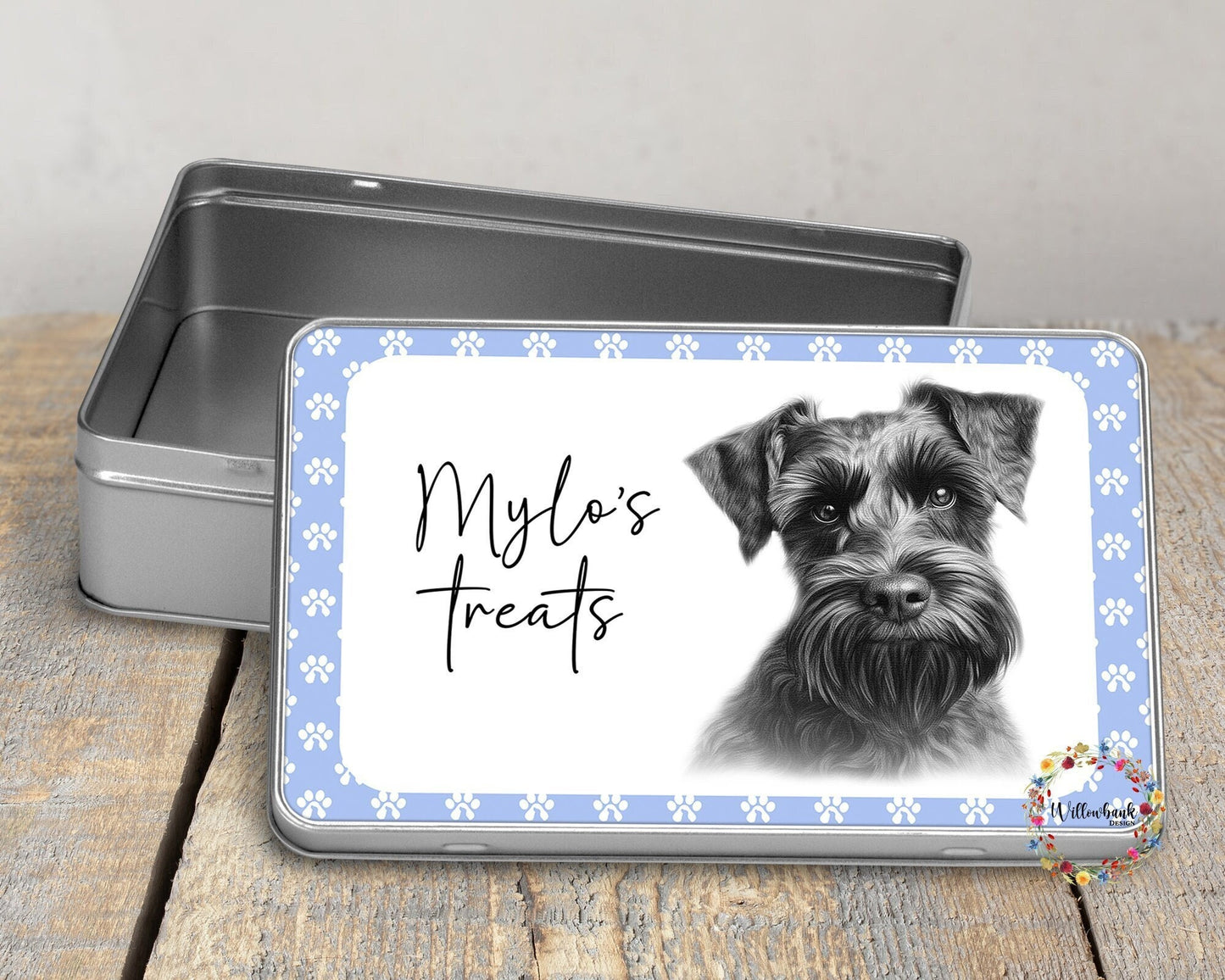 Personalised Miniature Schnauzer Dog Treat Tin
