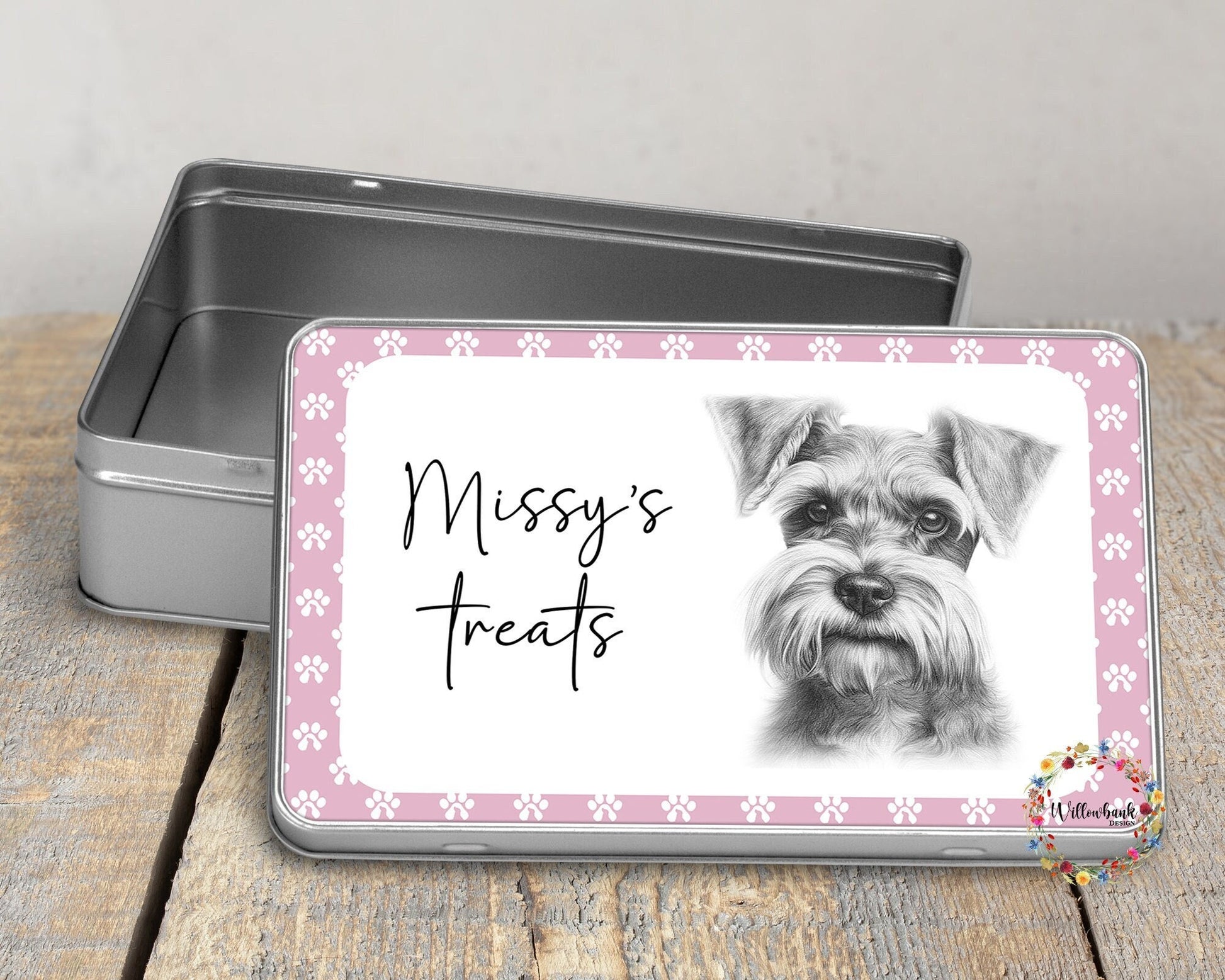 Personalised Miniature Schnauzer Dog Treat Tin
