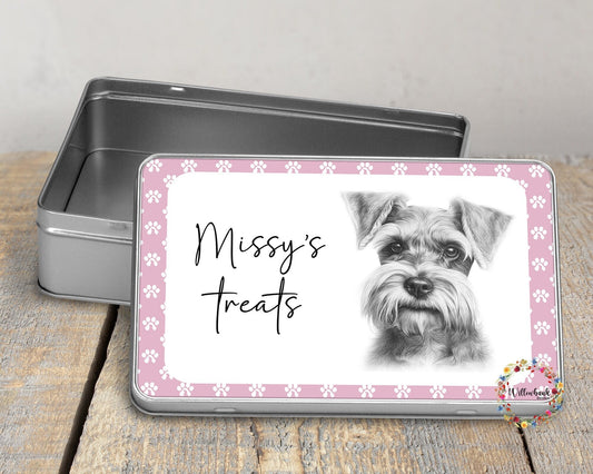Personalised Miniature Schnauzer Dog Treat Tin