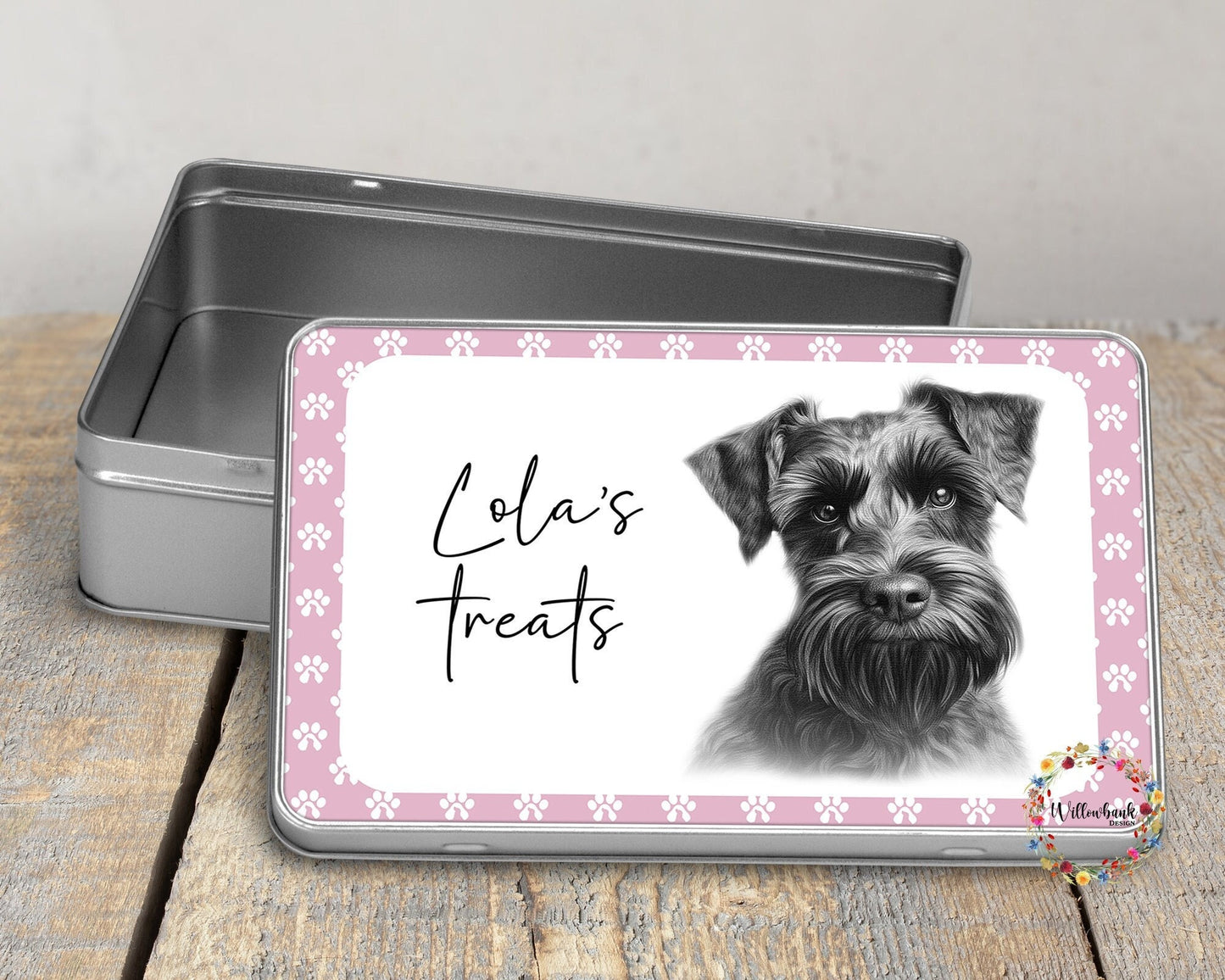 Personalised Miniature Schnauzer Dog Treat Tin