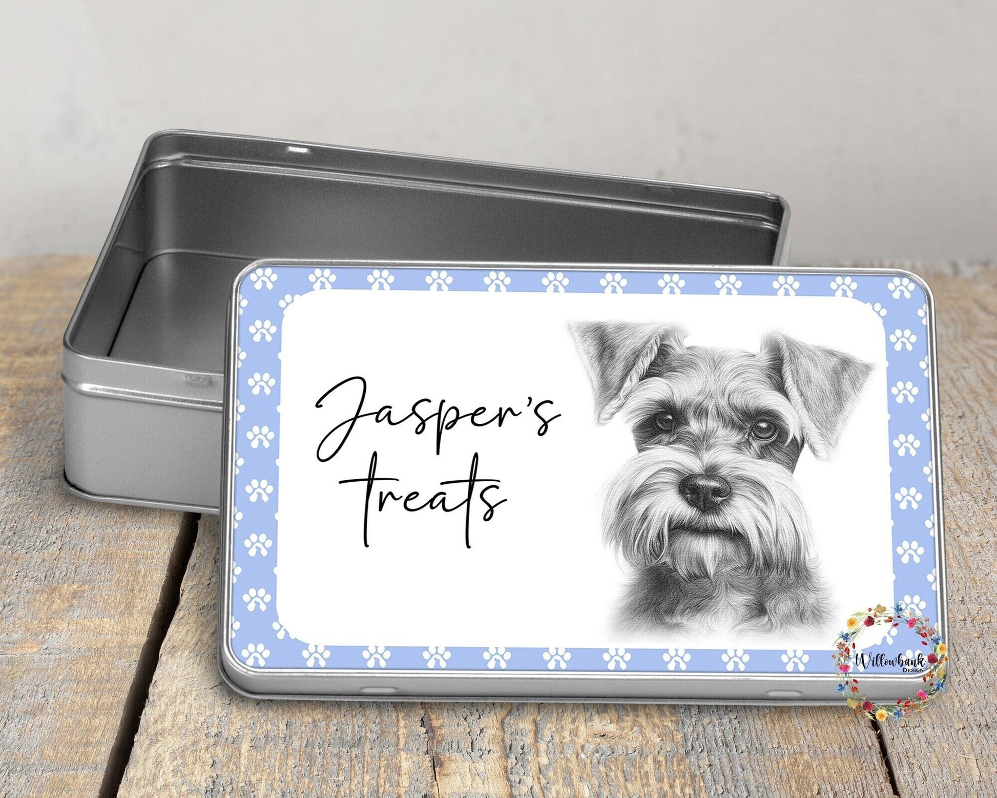 Personalised Miniature Schnauzer Dog Treat Tin