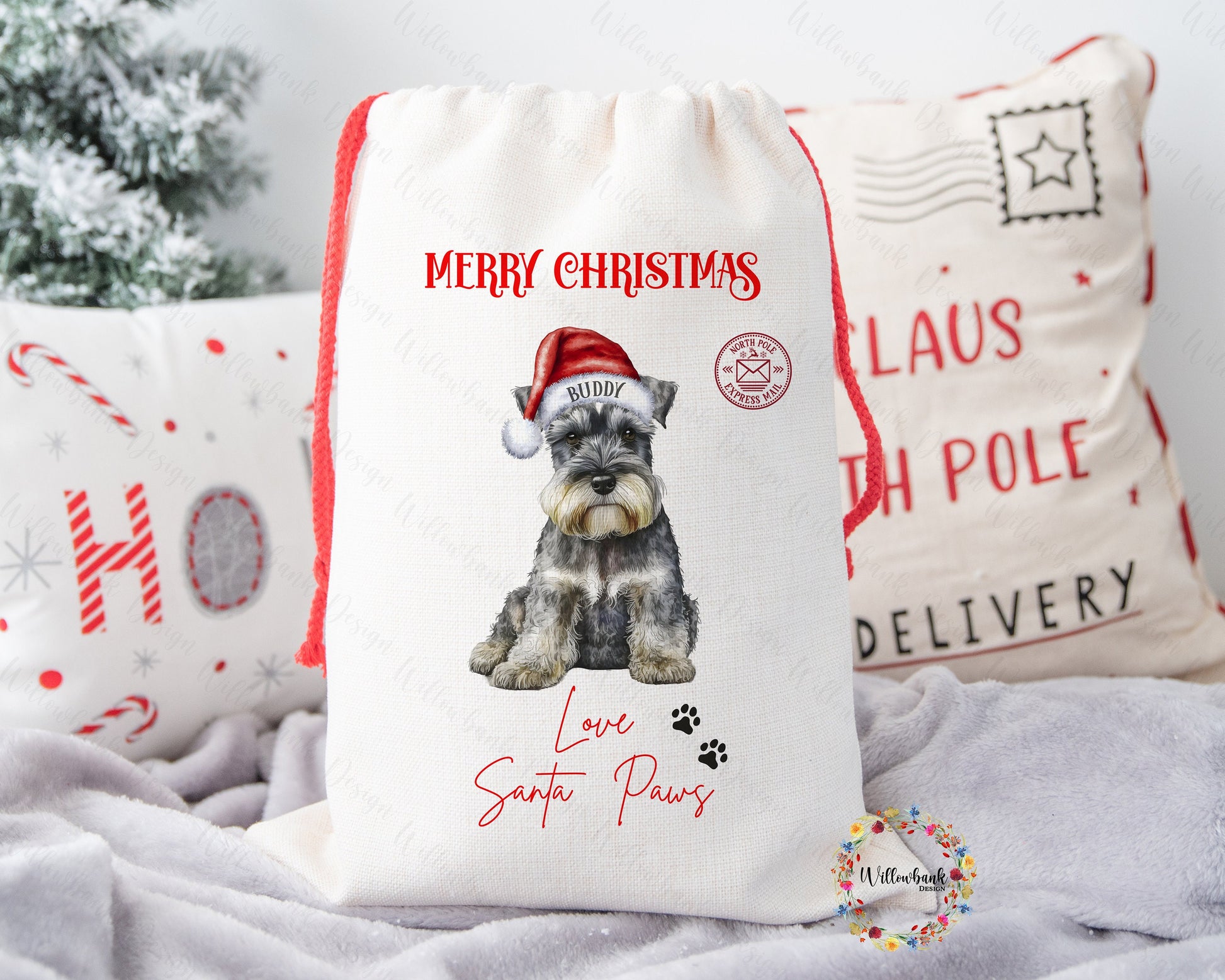 Personalised Sketchy Miniature Schnauzer Christmas Christmas Sack