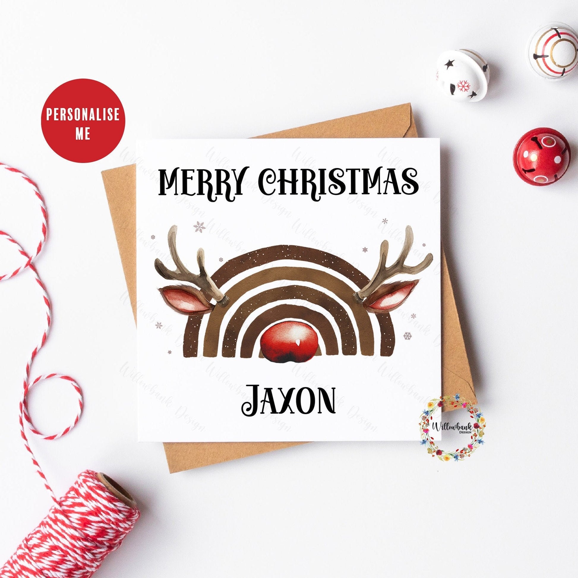 Personalised Reindeer Rainbow Christmas Card