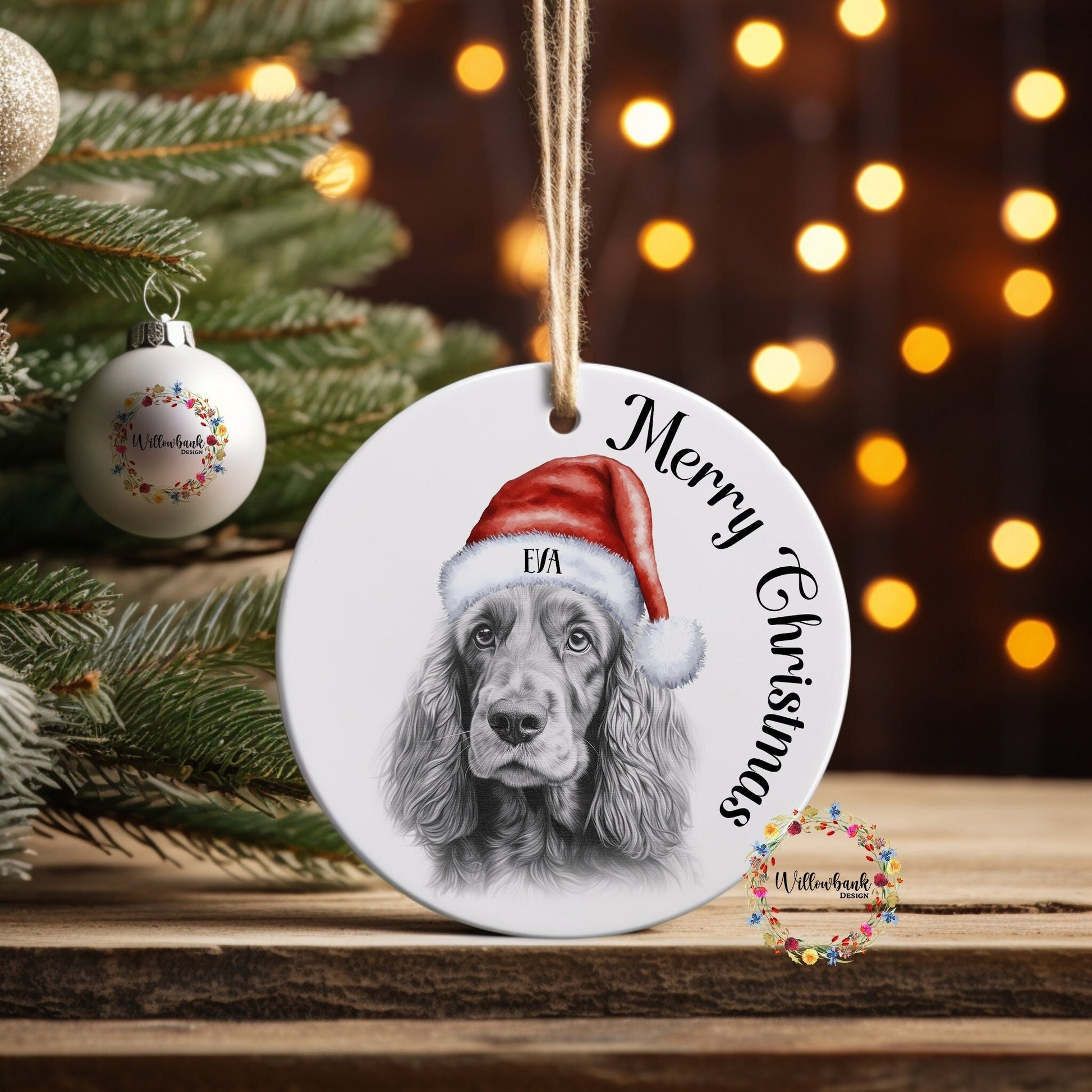 Personalised Sketchy Cocker Spaniel Hanging Tree Decoration