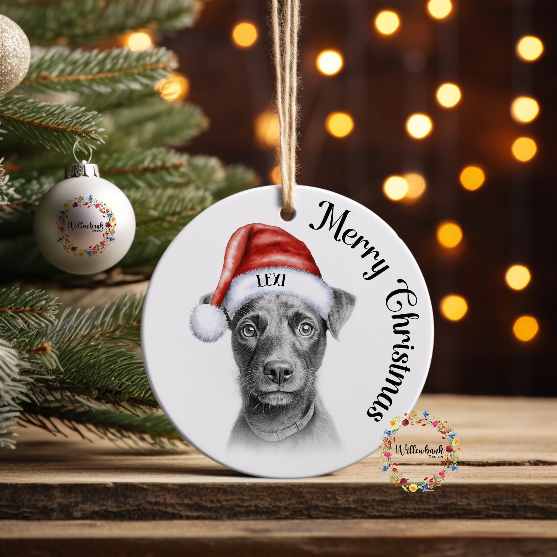 Personalised Sketchy Patterdale Terrier Christmas Tree Decoration