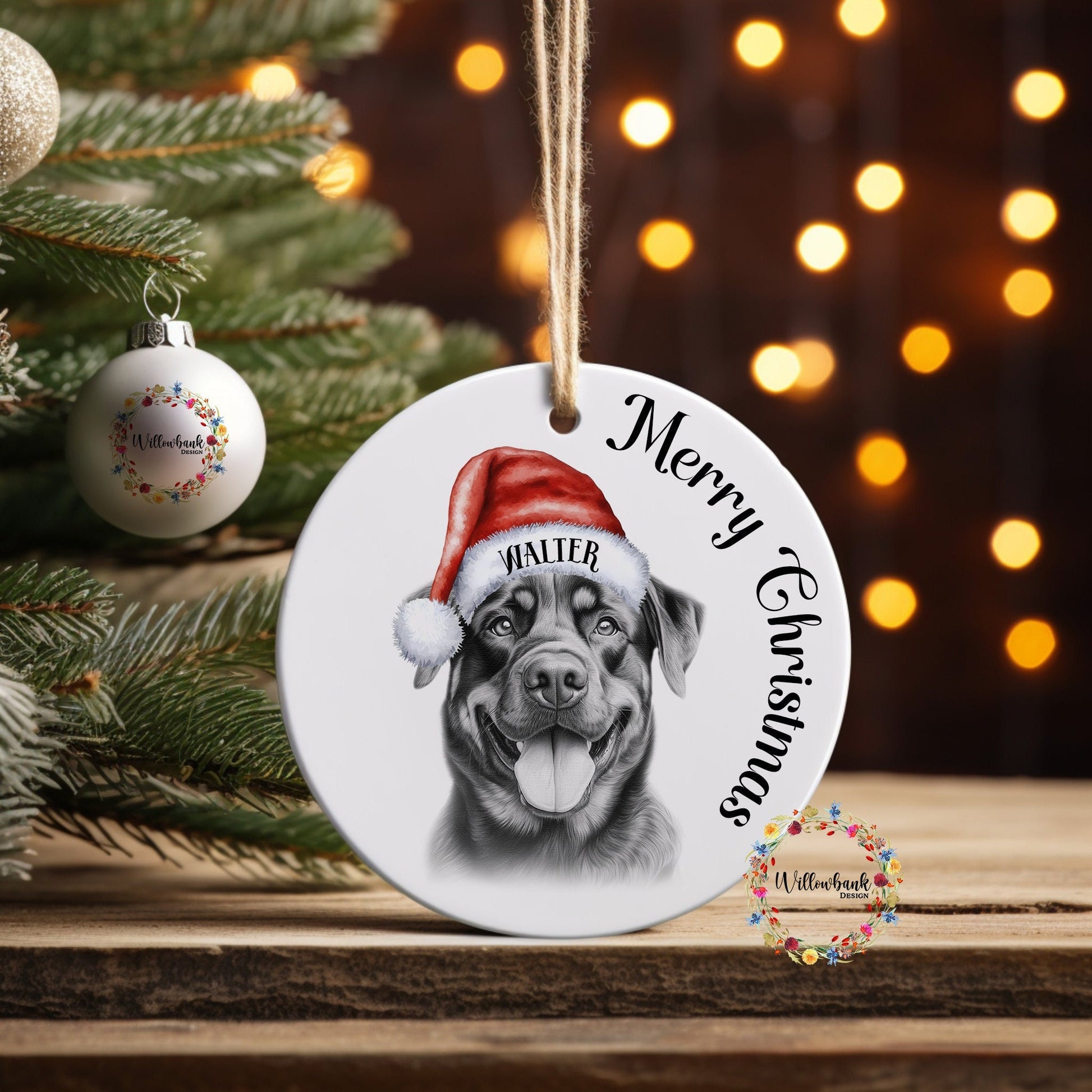 Personalised Sketchy Rottweiler Christmas Tree Decoration