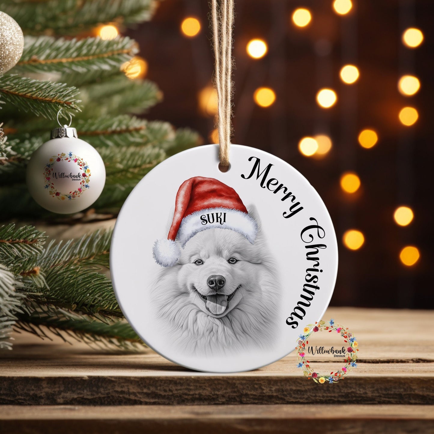 Personalised Sketchy Samoyed Christmas Tree Decoration