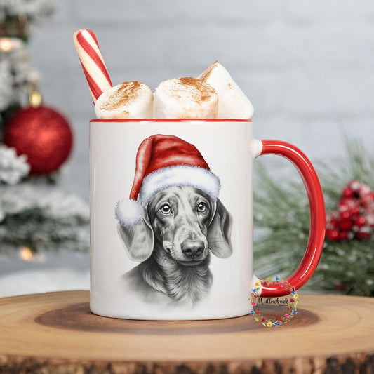 Personalised Sketchy Dachshund Christmas 11oz Mug