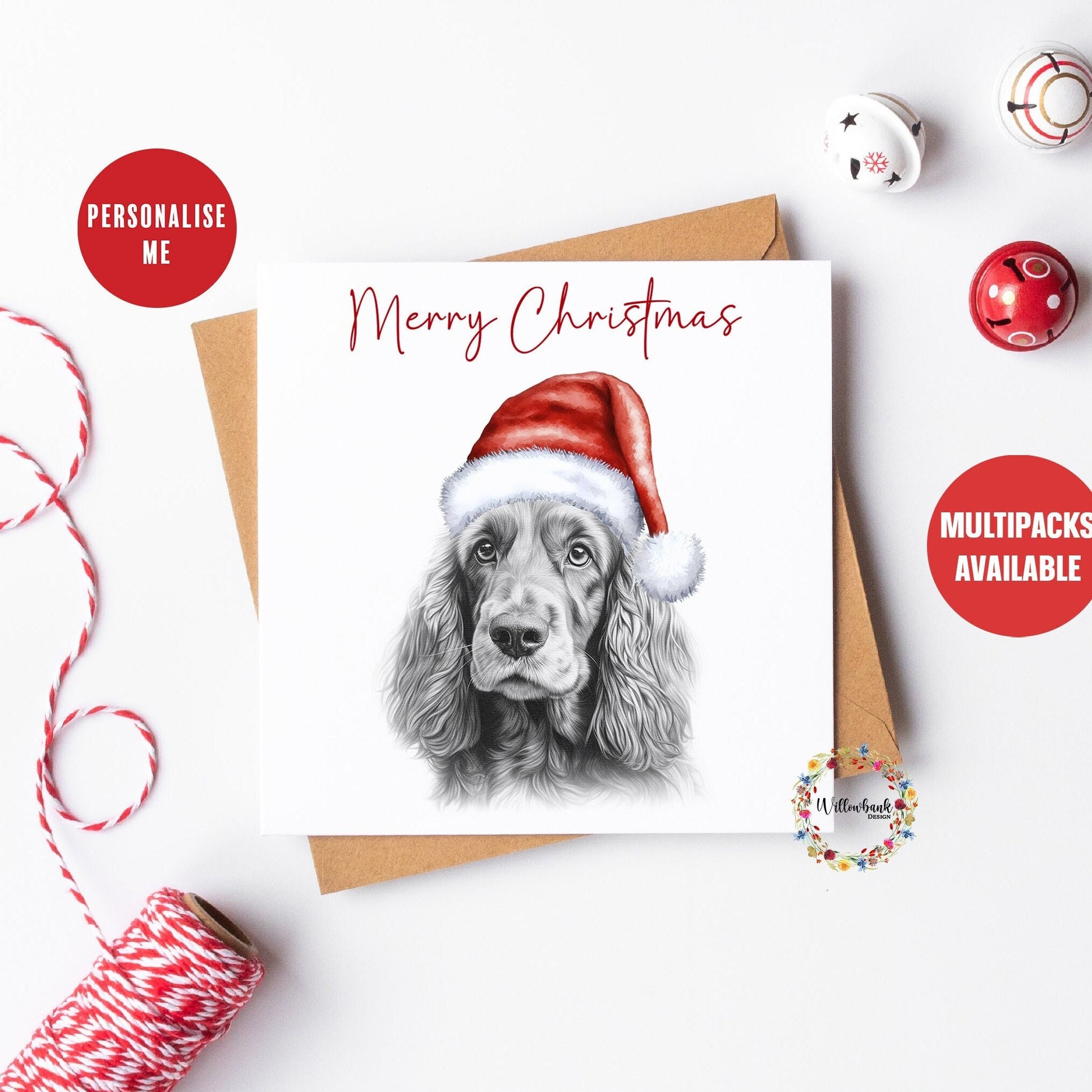 Personalised Sketchy Cocker Spaniel Christmas Card