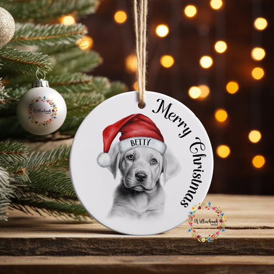 Personalised Sketchy Yellow Labrador Christmas Tree Decoration