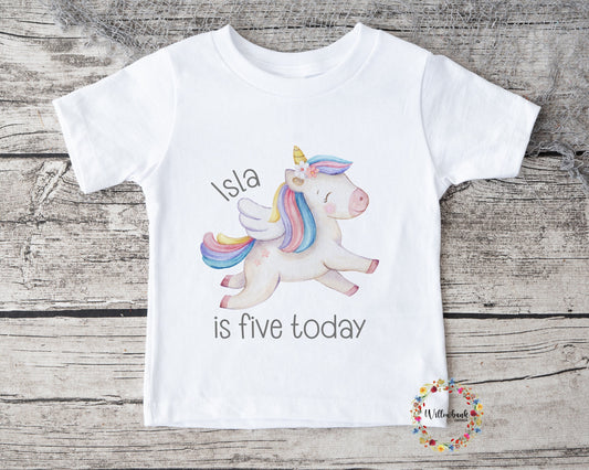 Personalised Happy Birthday Rainbow Unicorn Tshirt