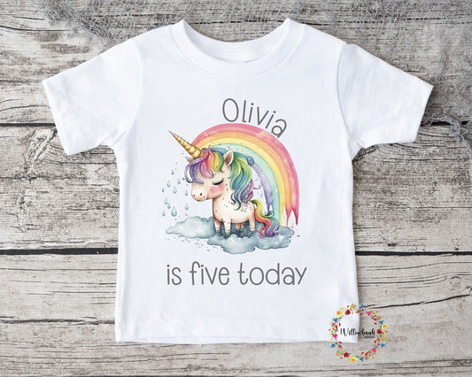 Personalised Happy Birthday Rainbow Unicorn Tshirt