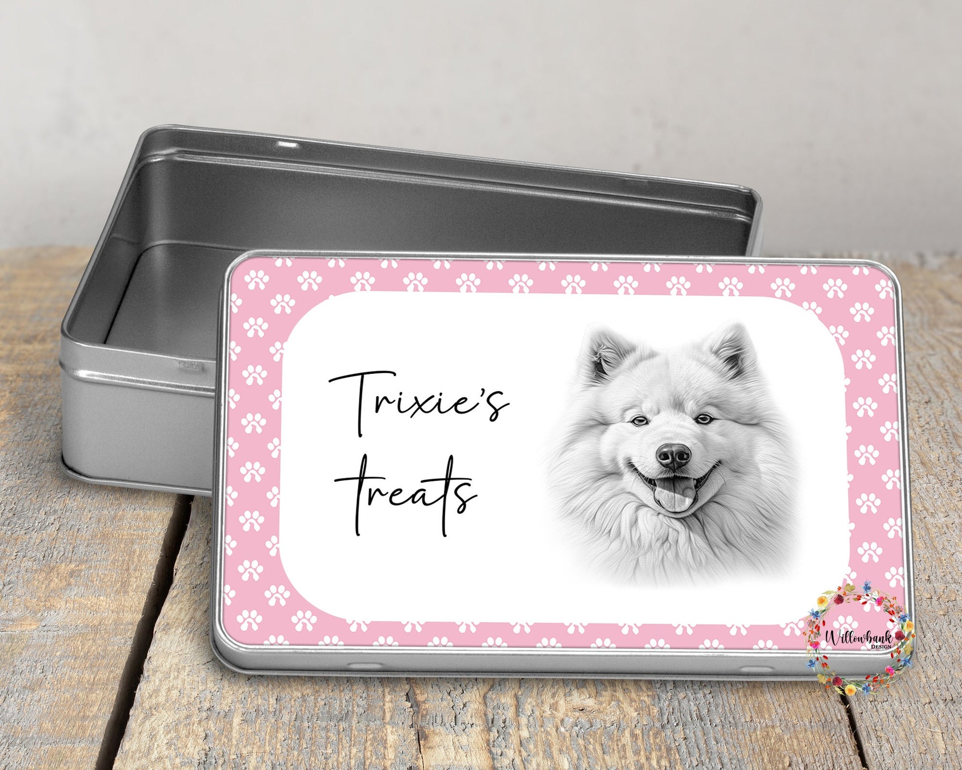 Personalised Samoyed DogTreat Tin