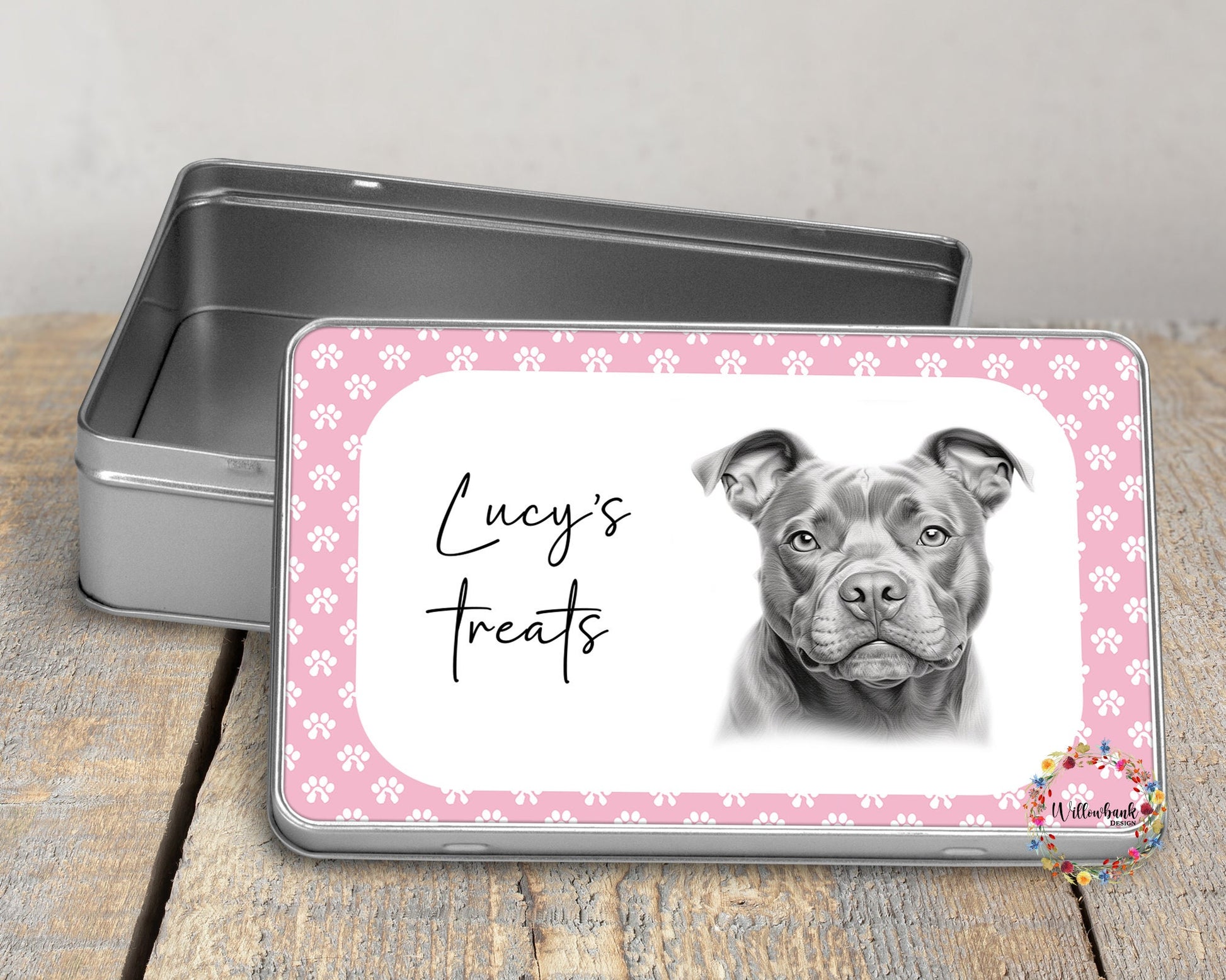 Personalised Staffy Dog Treat Tin