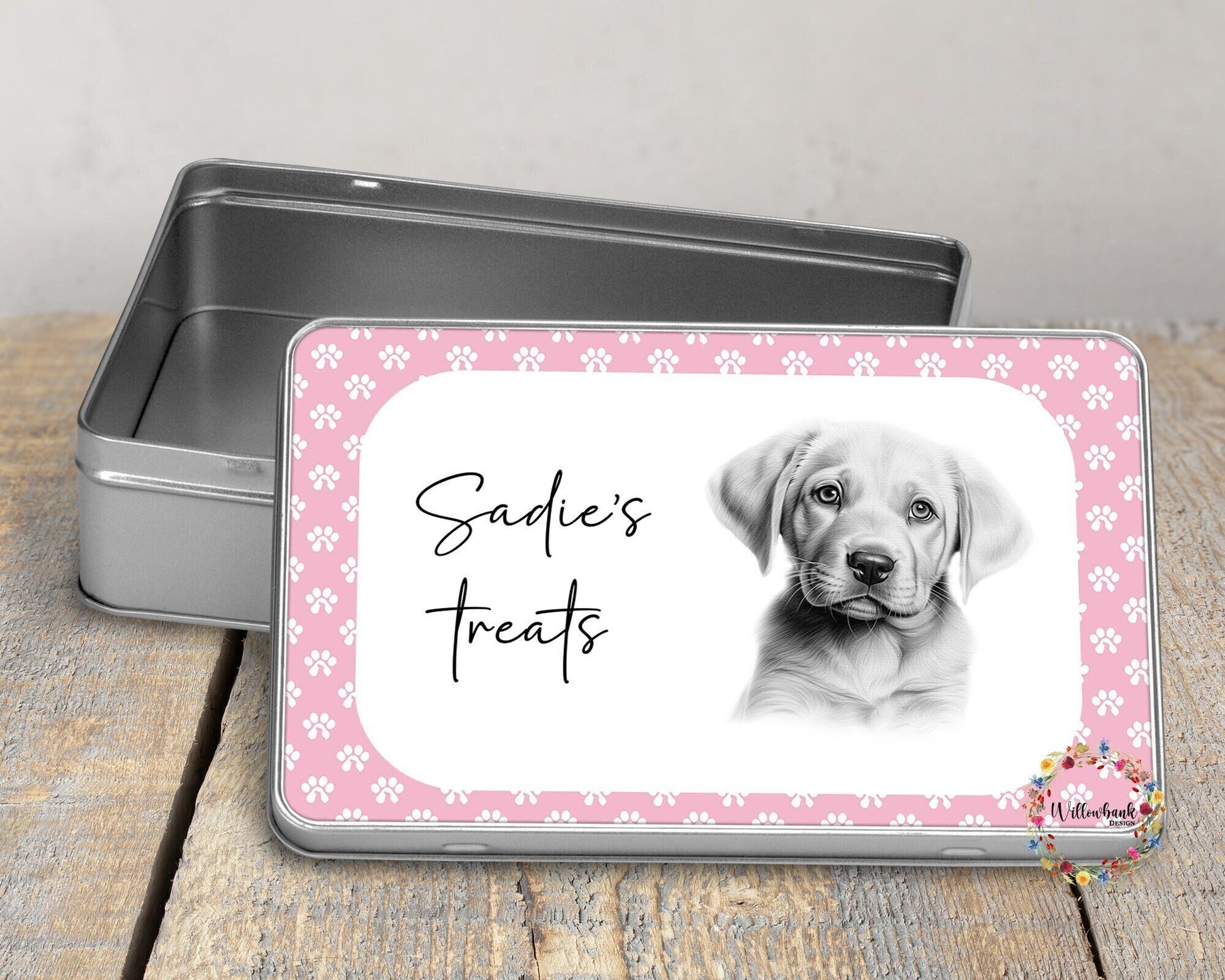 Personalised Yellow Labrador Puppy Dog Treat Tin