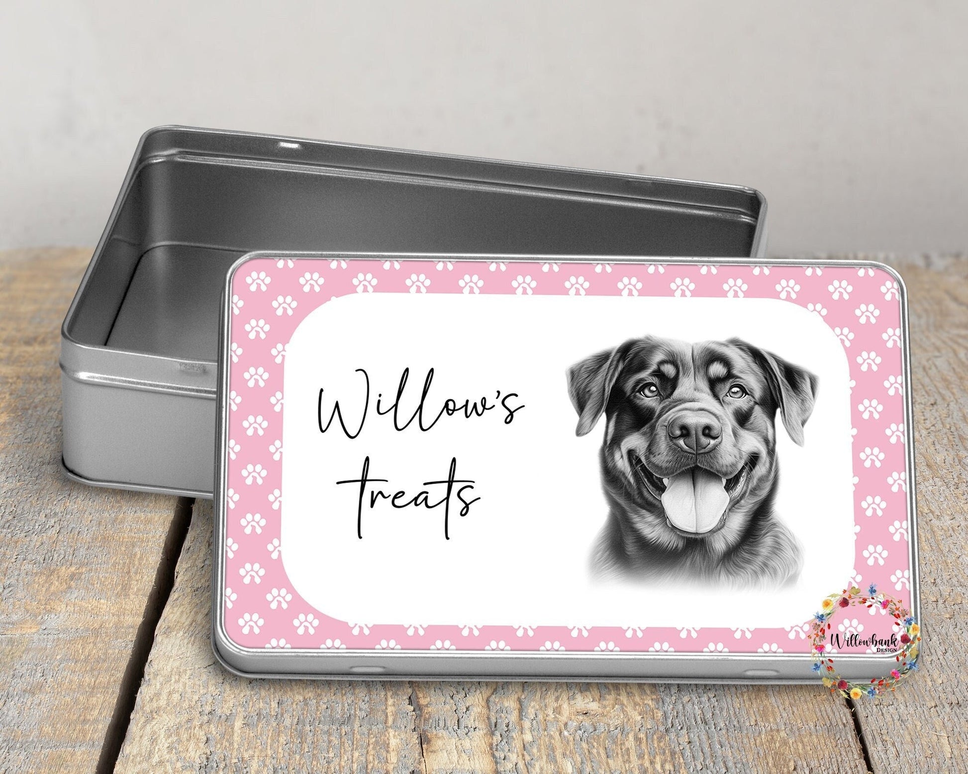 Personalised Rottweiler Dog Treat Tin