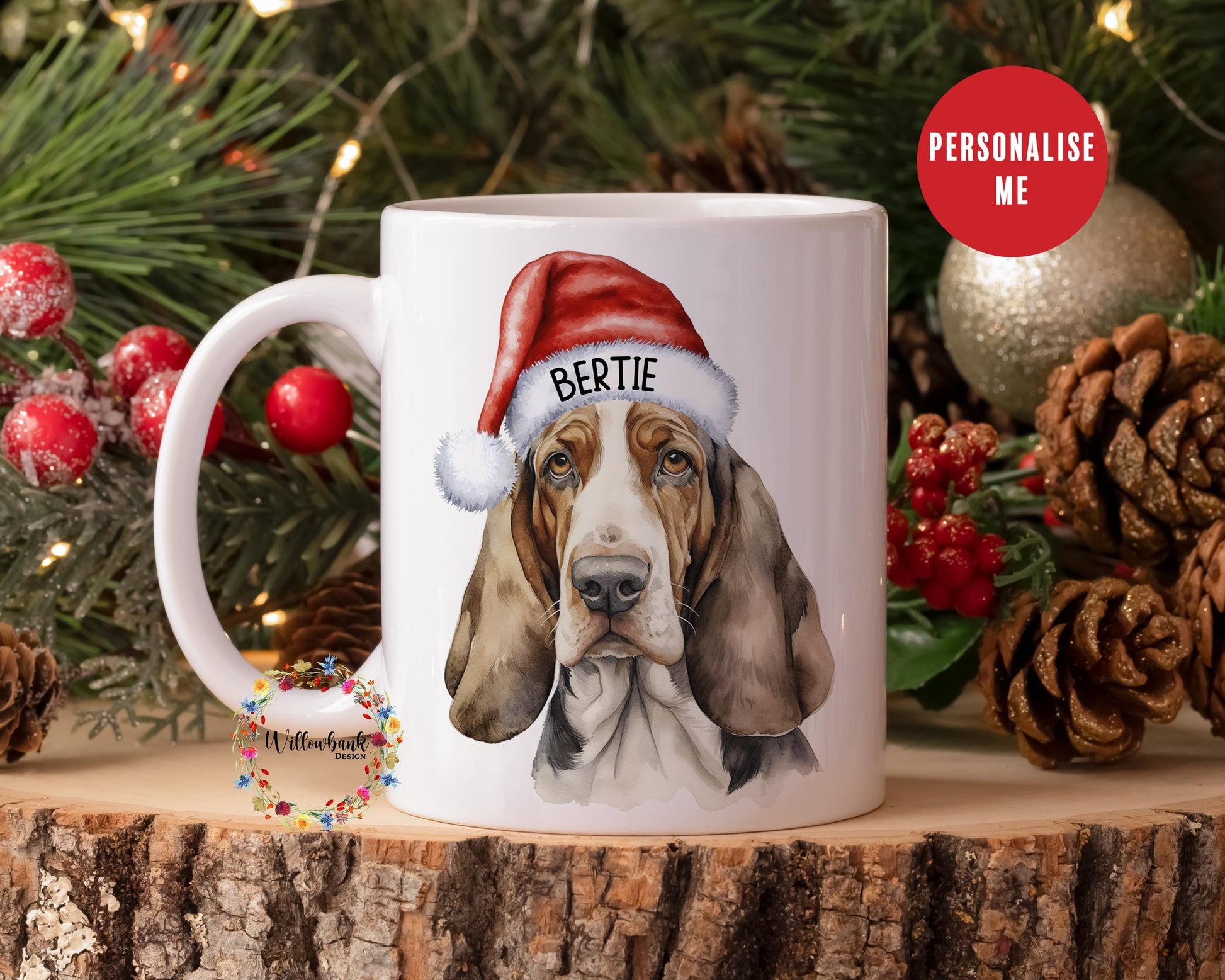 Personalised Basset Hound Christmas 11oz Mug