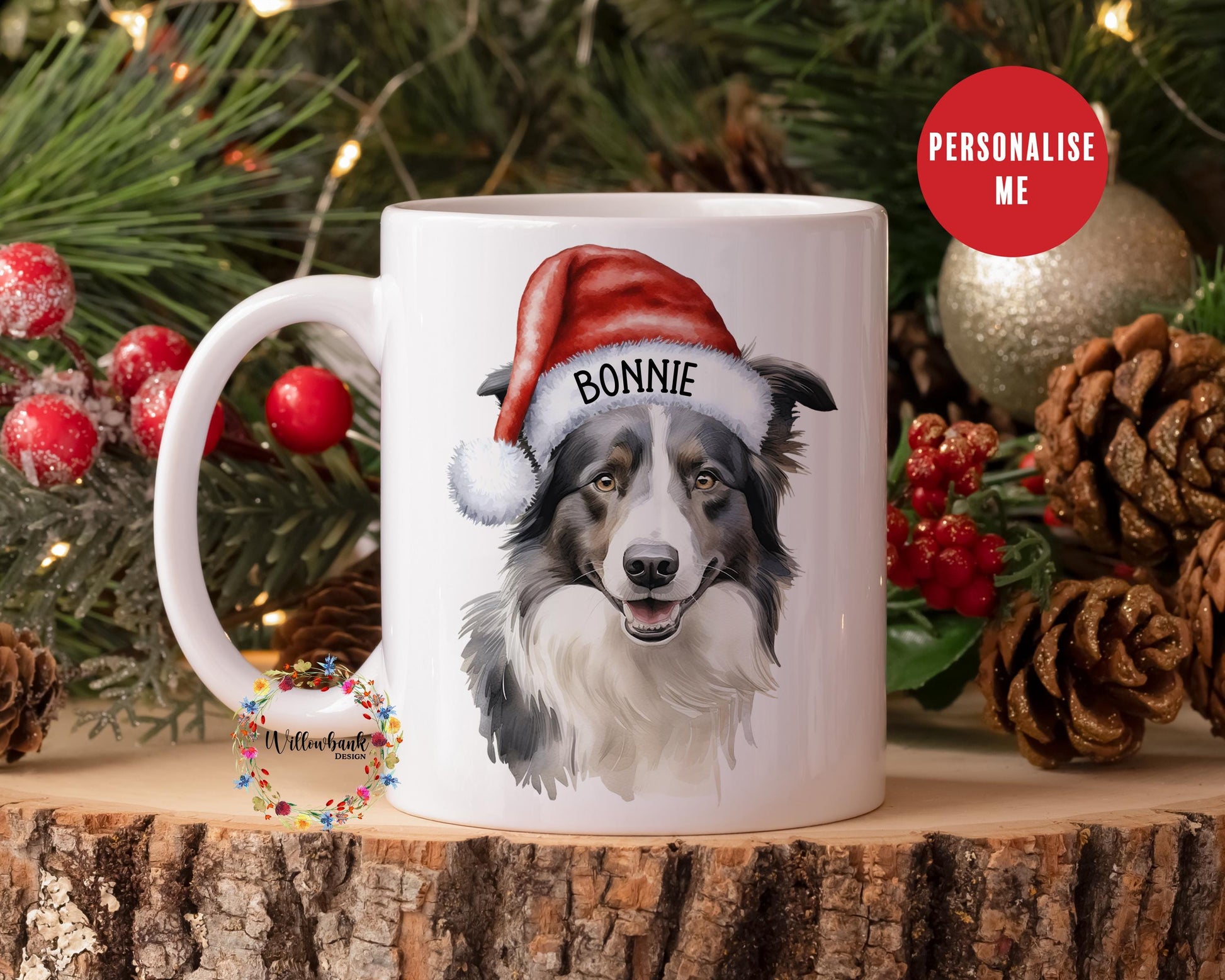 Personalised Border Collie Christmas 11oz Mug