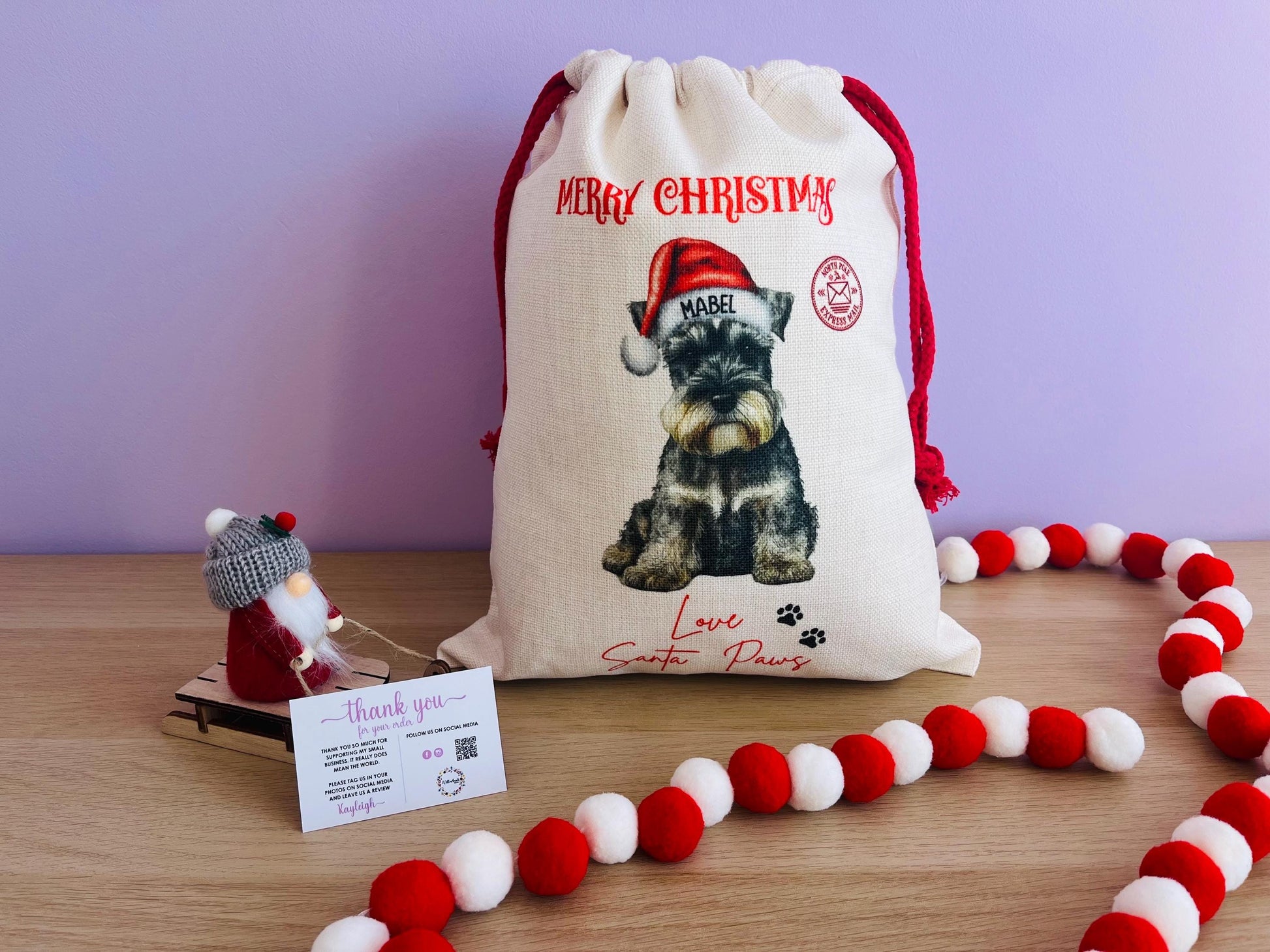 Personalised Sketchy Miniature Schnauzer Christmas Christmas Sack