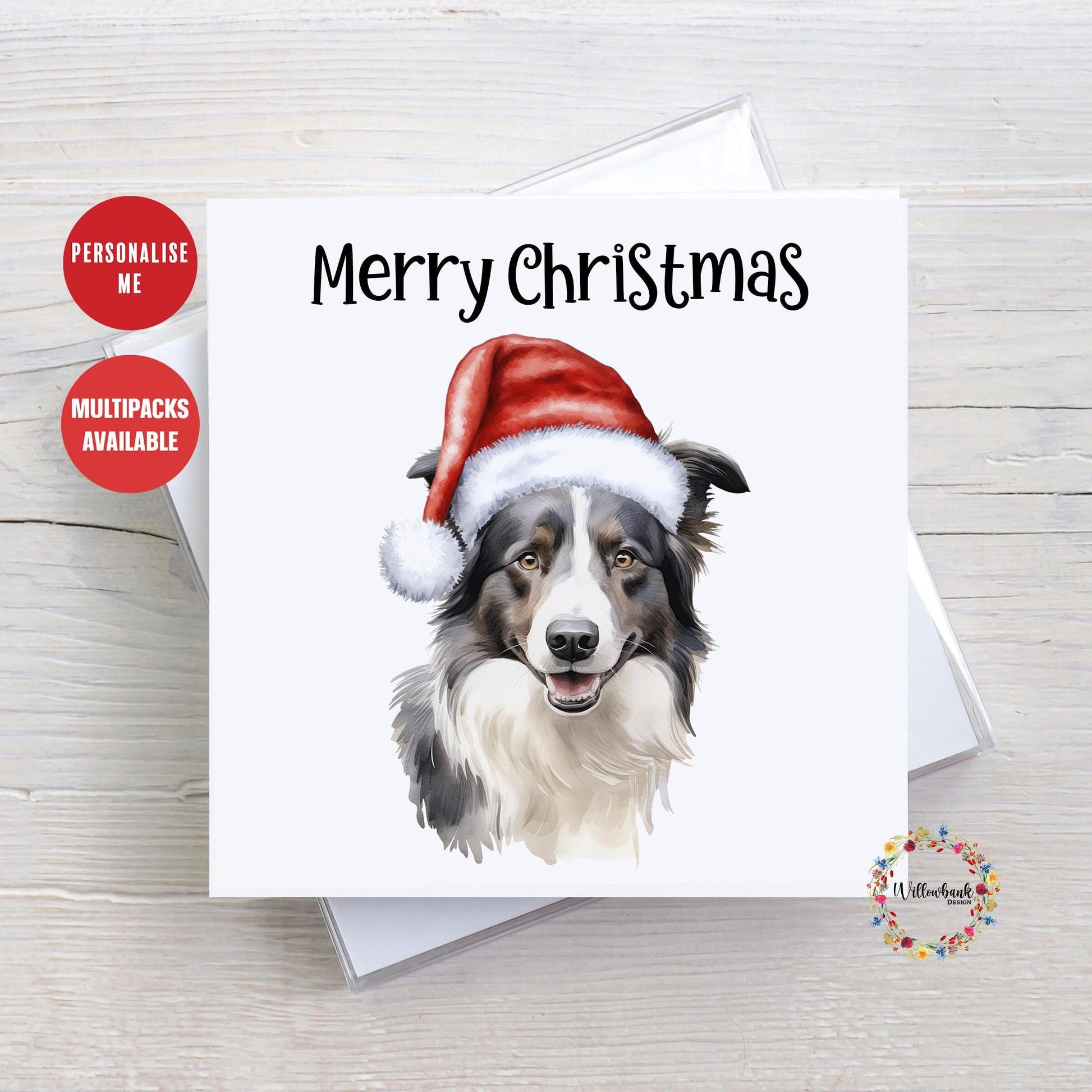 Multipack Personalised Border Collie Christmas Card