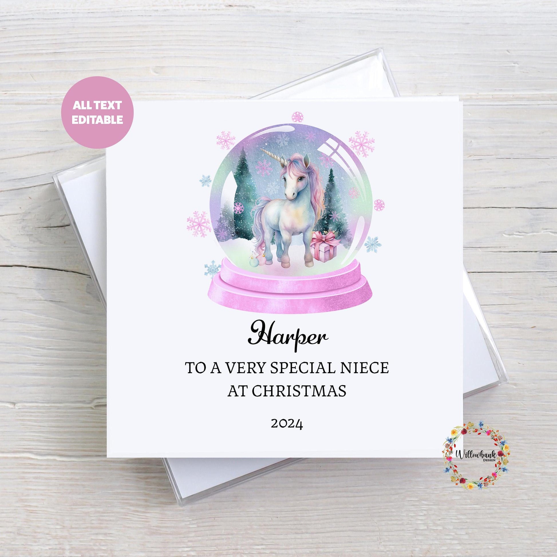 Unicorn Snow Globe Christmas Card