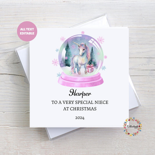 Unicorn Snow Globe Christmas Card
