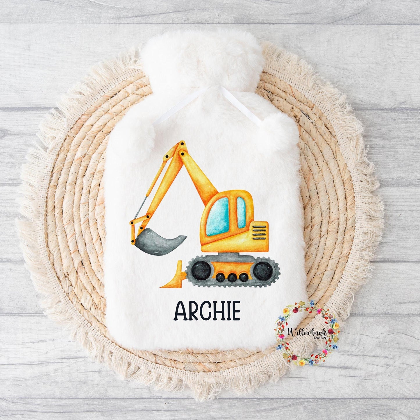 Personalised Construction Vehicle Hot Water Bottle