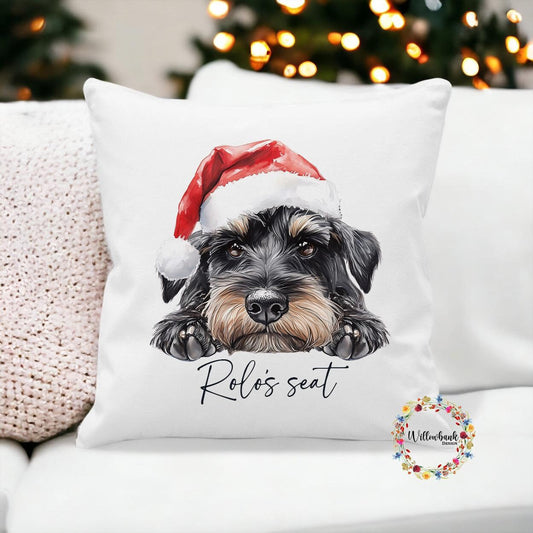 Personalised Christmas Miniature Schnauzer Cushion