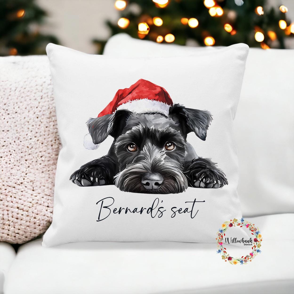 Personalised Christmas Miniature Schnauzer Cushion
