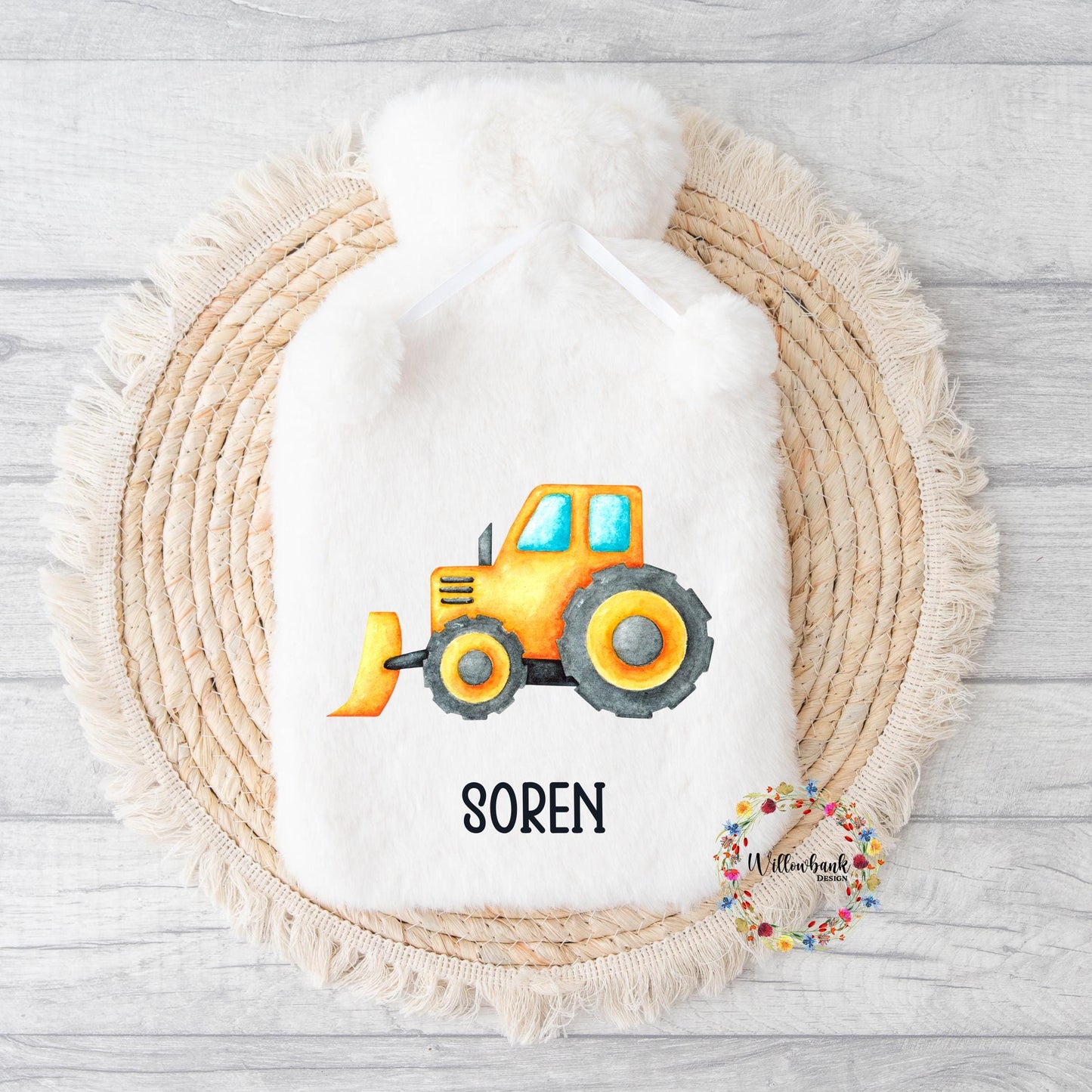 Personalised Construction Vehicle Hot Water Bottle