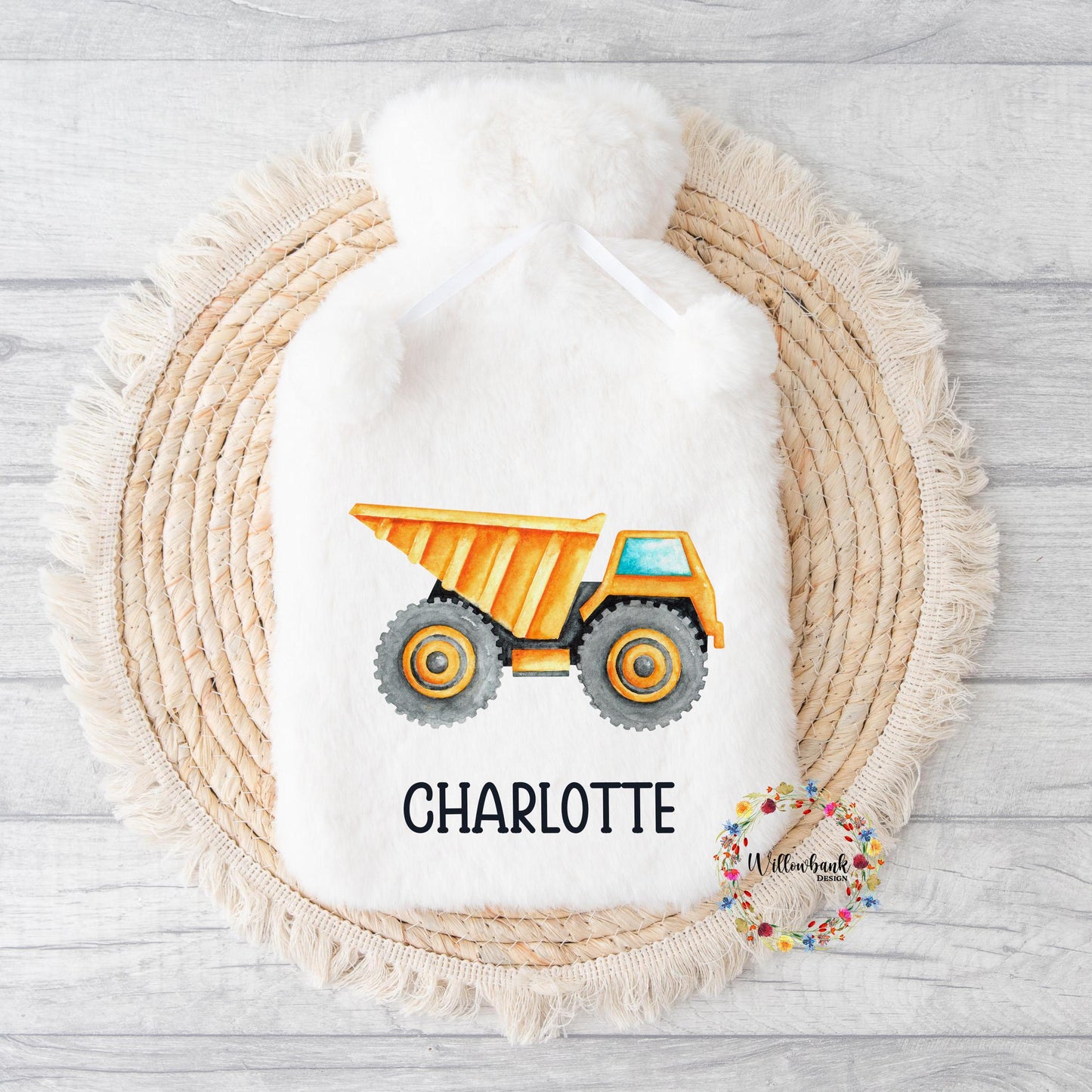 Personalised Construction Vehicle Hot Water Bottle