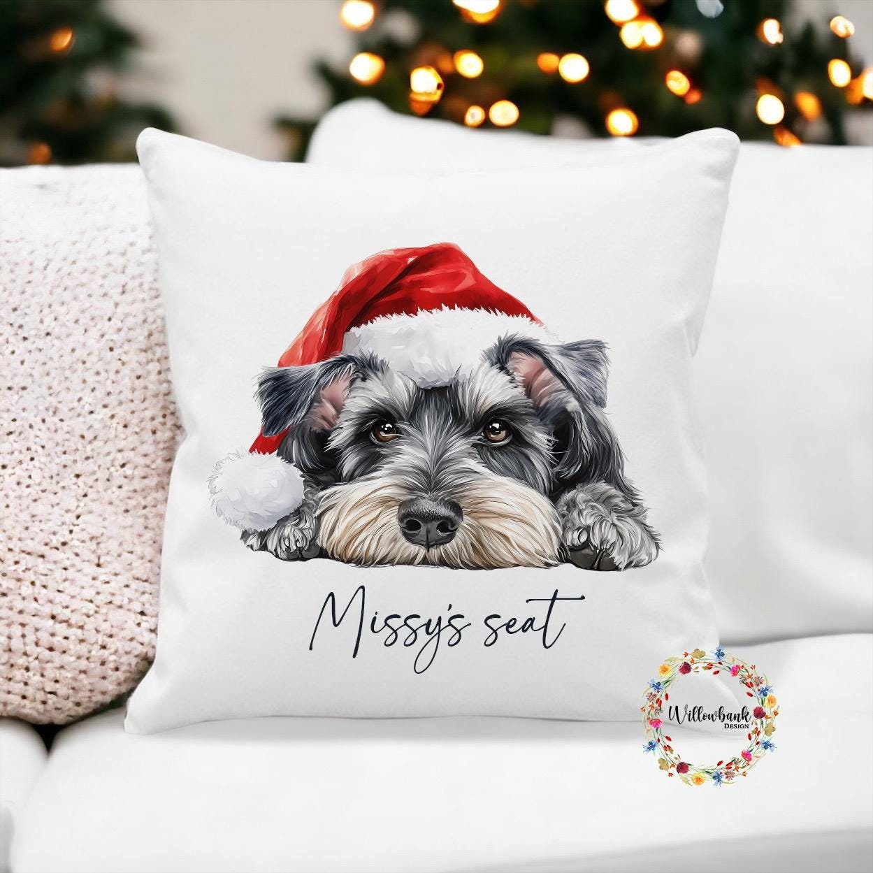 Personalised Christmas Miniature Schnauzer Cushion