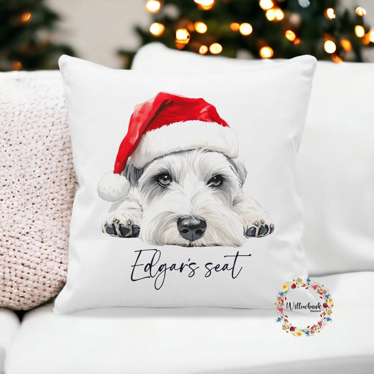 Personalised Christmas Miniature Schnauzer Cushion