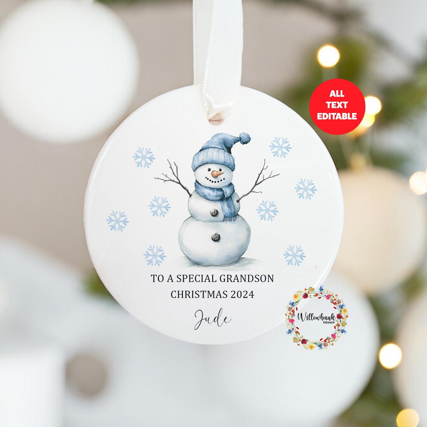 Personalised Christmas Snowman Tree Decoration